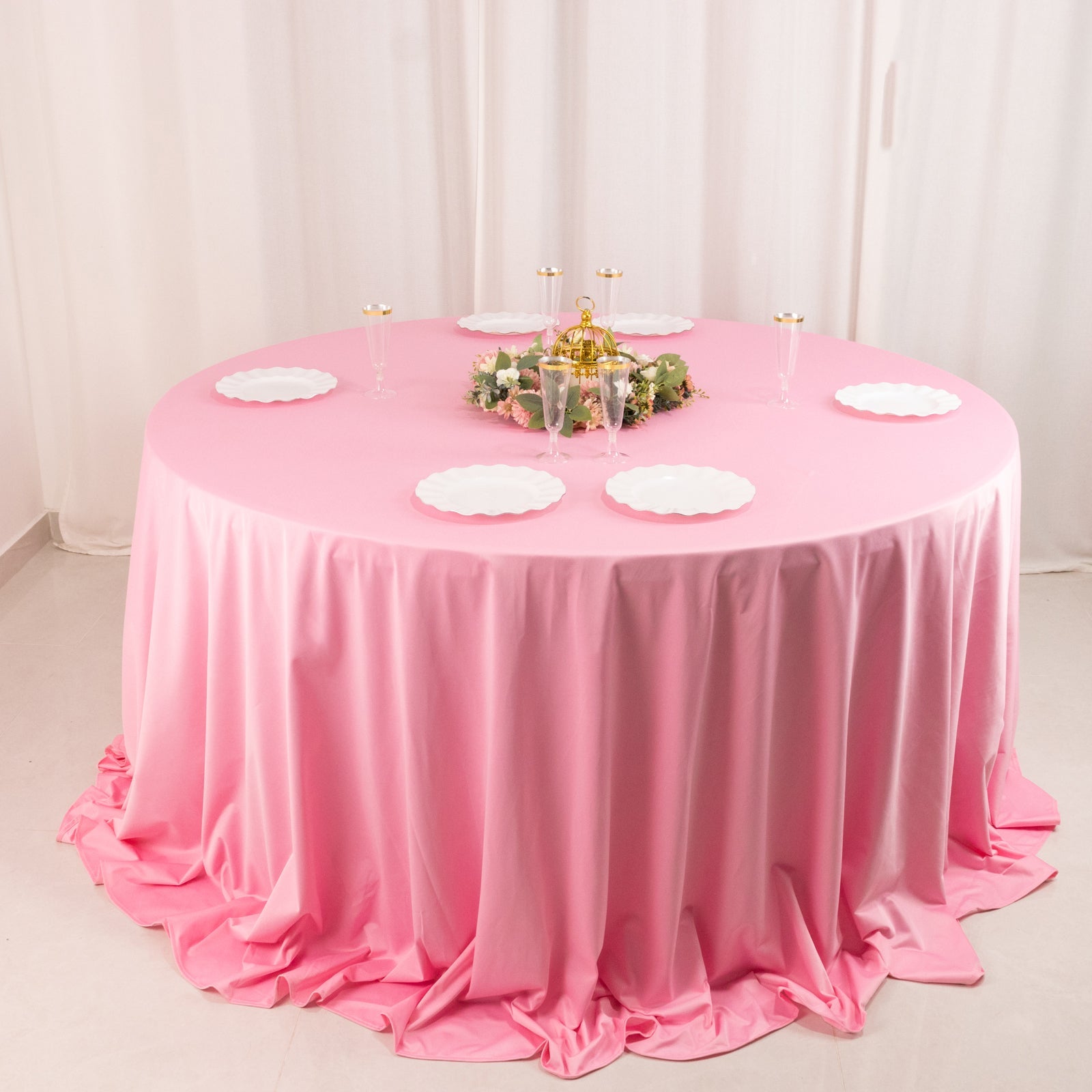 Premium Scuba Round 132 Tablecloth Pink - Wrinkle Free & Stain Resistant Seamless Table Cover