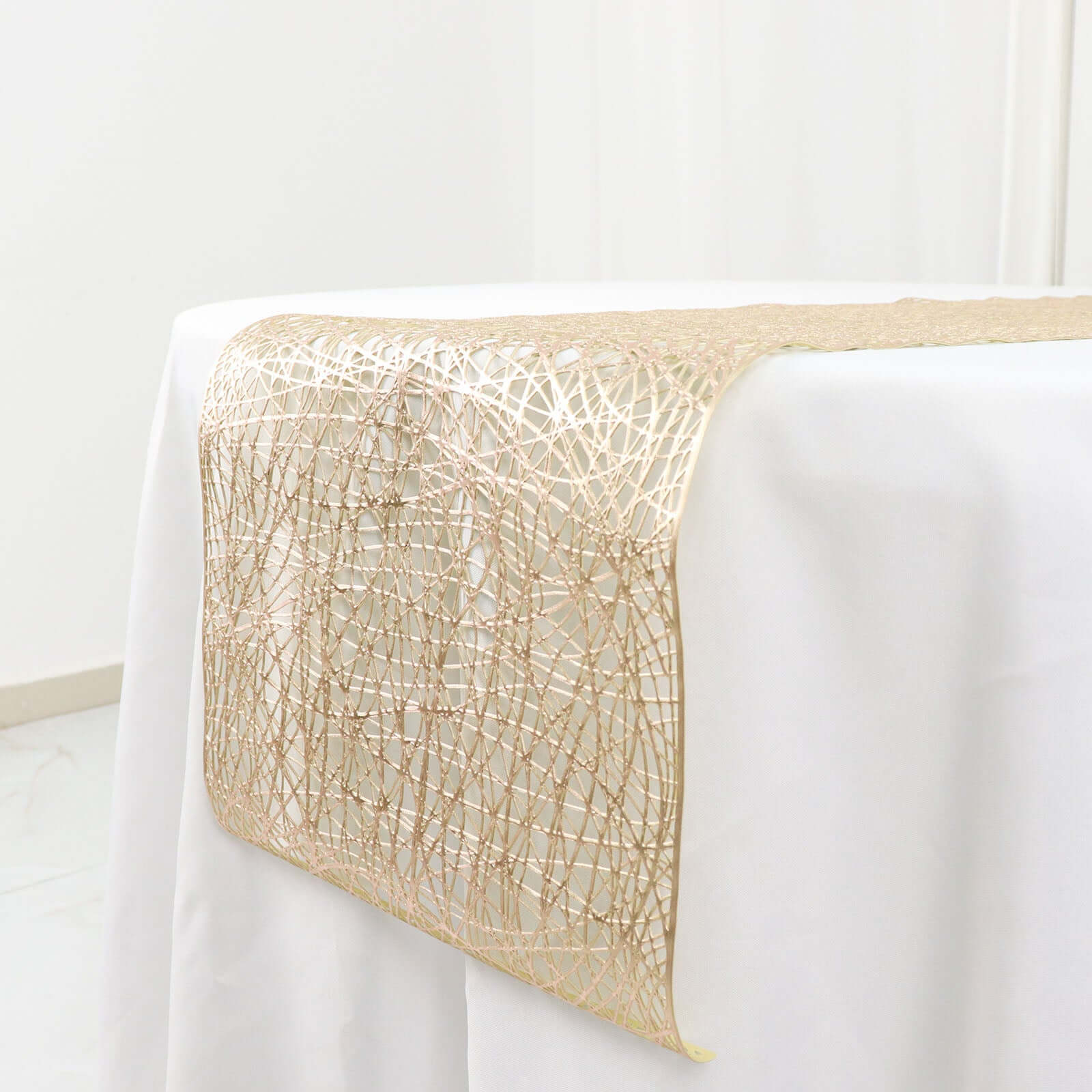 Plastic Woven Vinyl 13x6ft Table Runner Metallic Gold - Non-Slip & Reversible Tabletop Decor