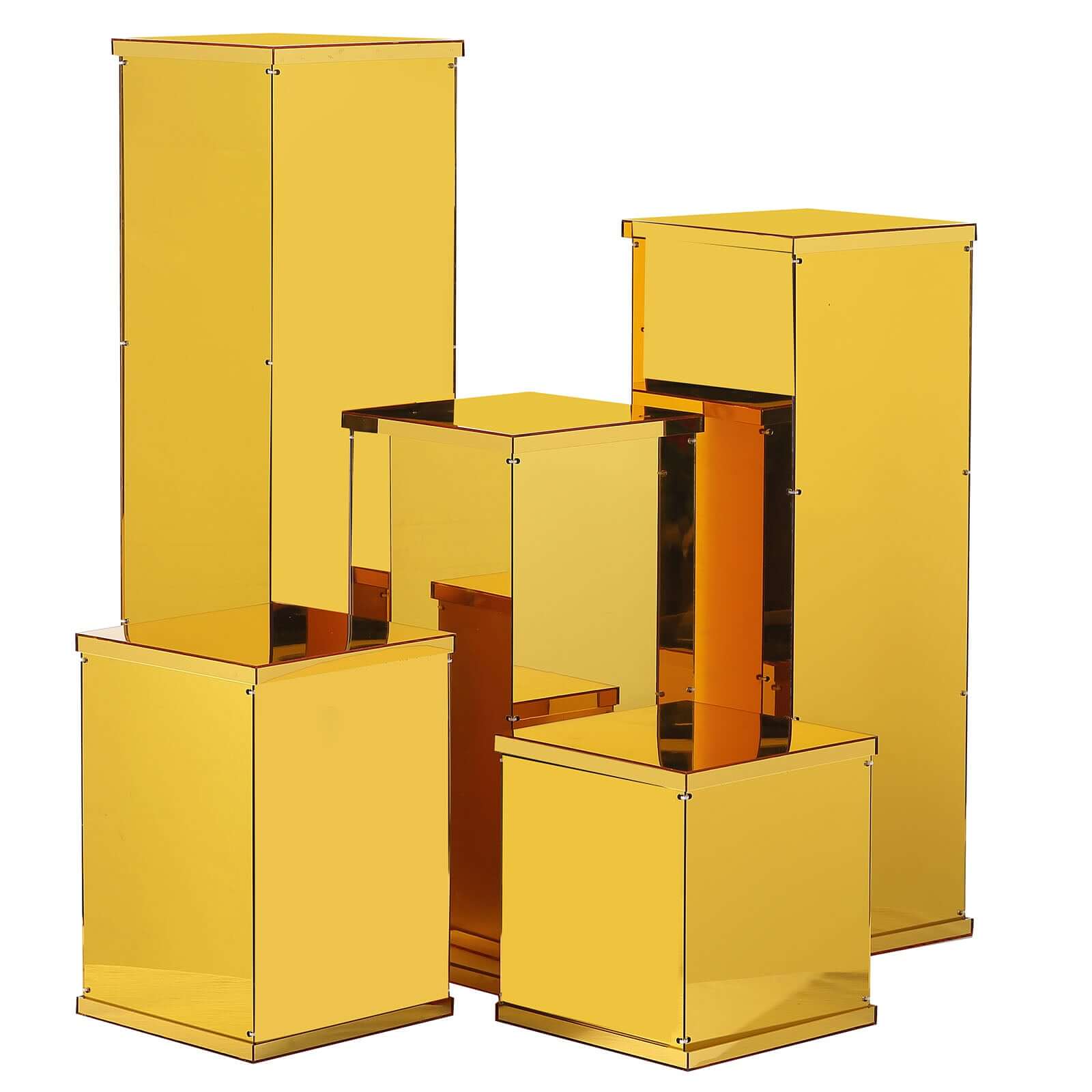 40 Floor Standing Gold Mirror Finish Acrylic Display Box, Pedestal Riser with Interchangeable Lid and Base