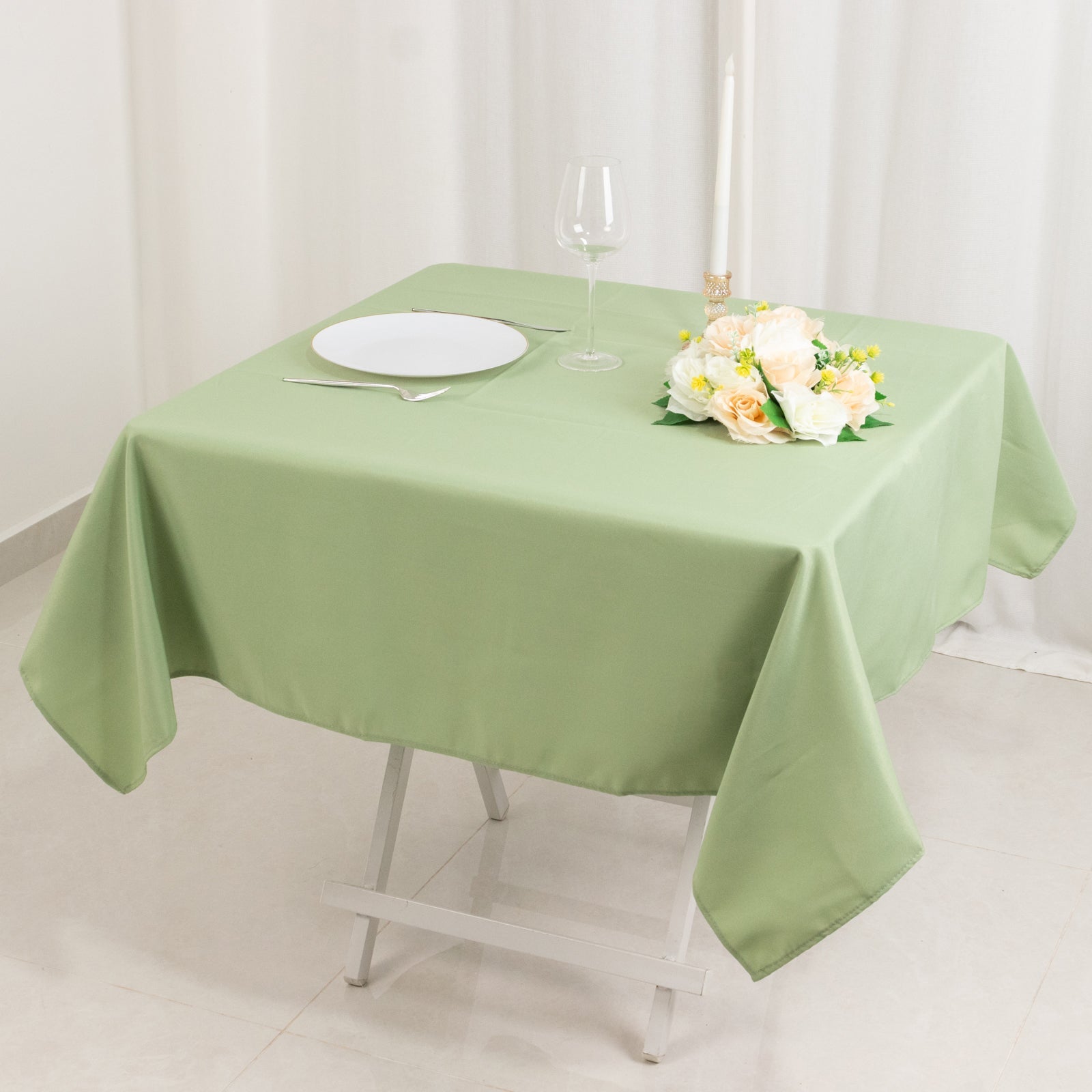 Premium Polyester 54x54 Square Tablecloth Sage Green - Stain and Wrinkle-Resistant 220GSM Table Cover