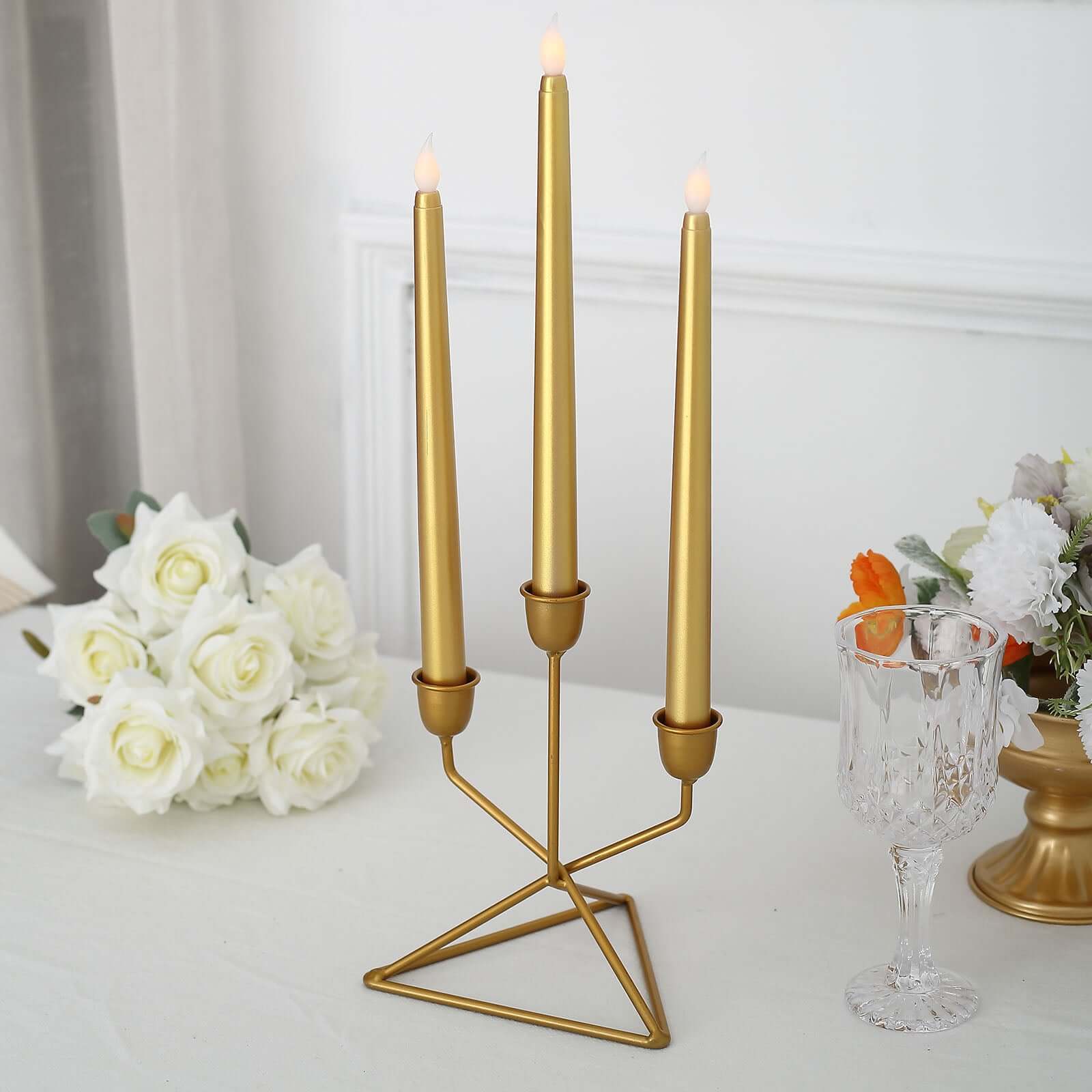 3-Pack LED Decorative Lighting Warm Flickering Gold - Flameless Taper Candles 11