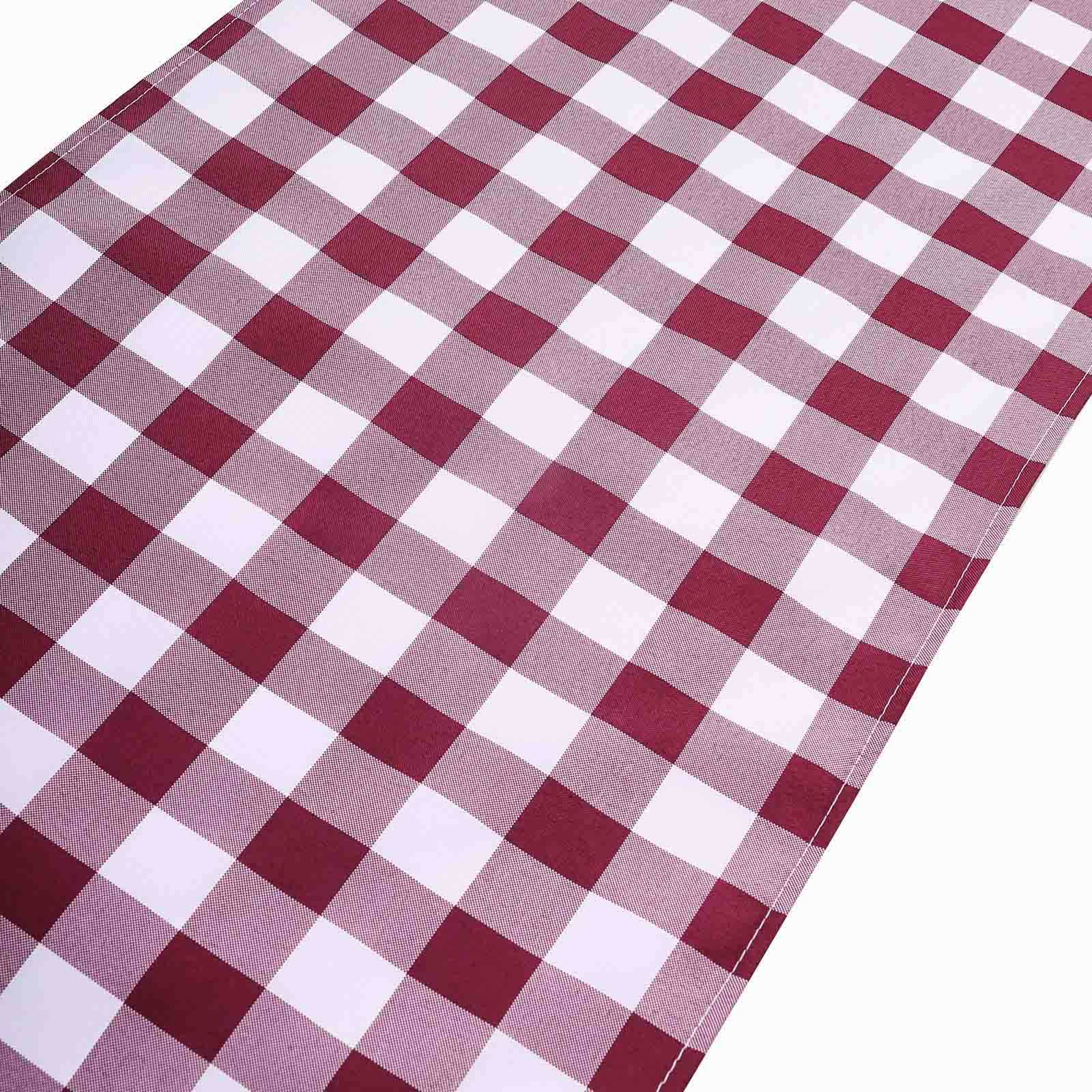 Polyester 14x108 Table Runner Burgundy/White - Gingham Plaid Design