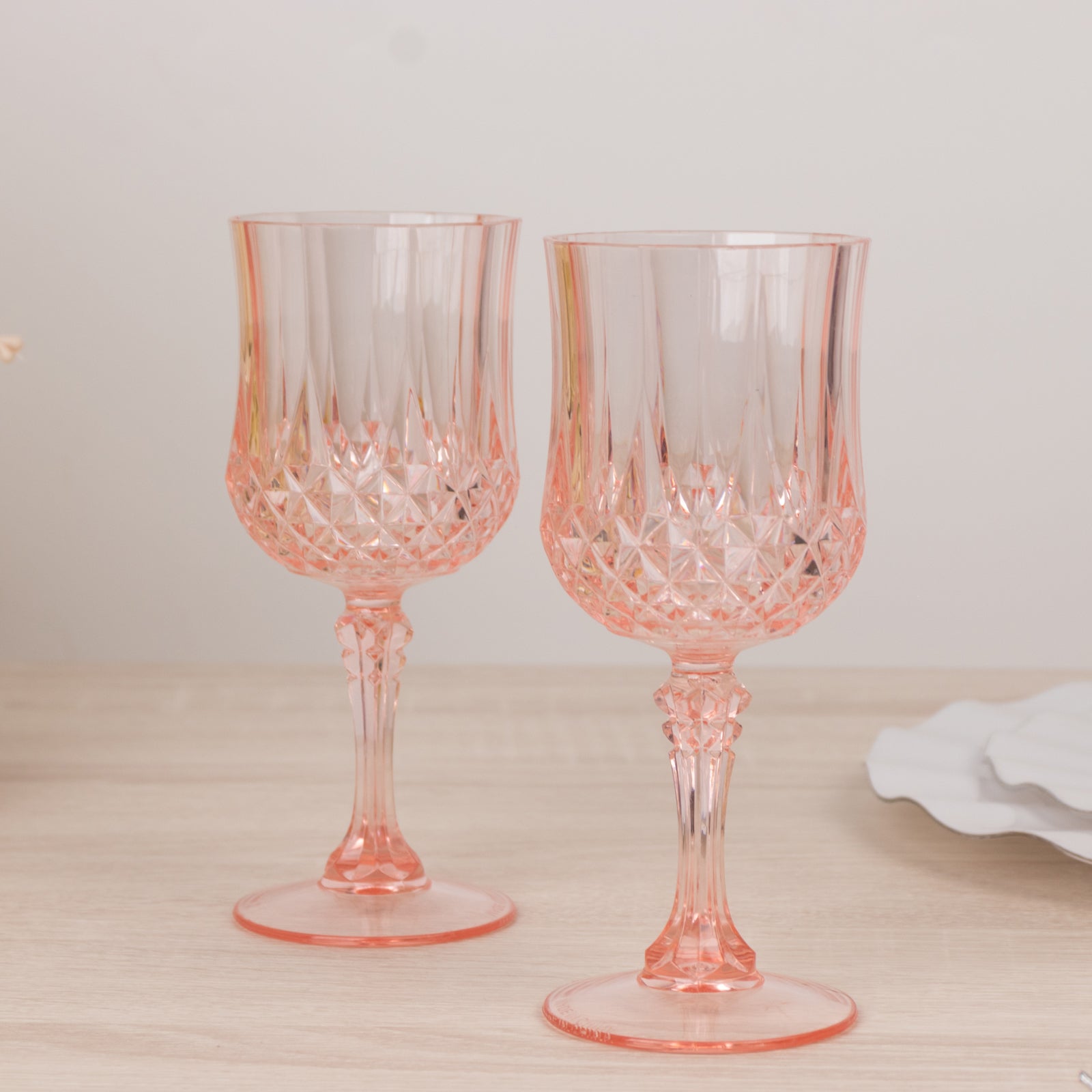 6-Pack Plastic Cocktail Goblets Transparent Blush Crystal Cut - Shatterproof Drinkware 8oz