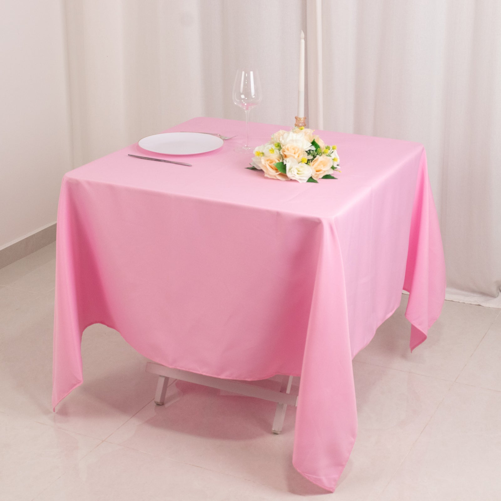 Premium Polyester Square Tablecloth 70x70 Pink 220GSM Wrinkle-Resistant Table Cover