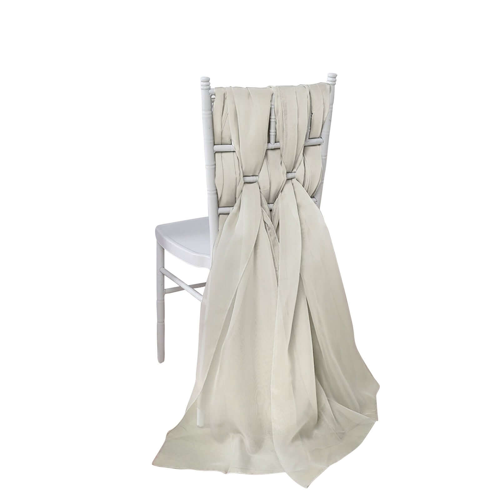 5 Pack Premium Chiffon Chair Sashes Beige - Soft & Lightweight Designer Chair Bows 22x78