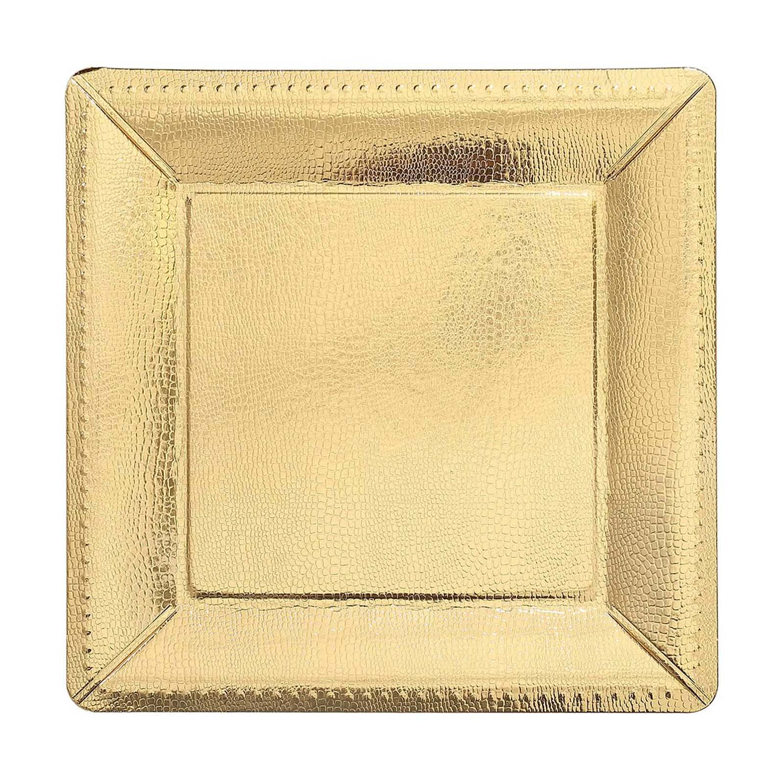 10-Pack Disposable Square Charger Plates in Gold with Leather Like Texture - 1100GSM Durable Paper Chargers 13