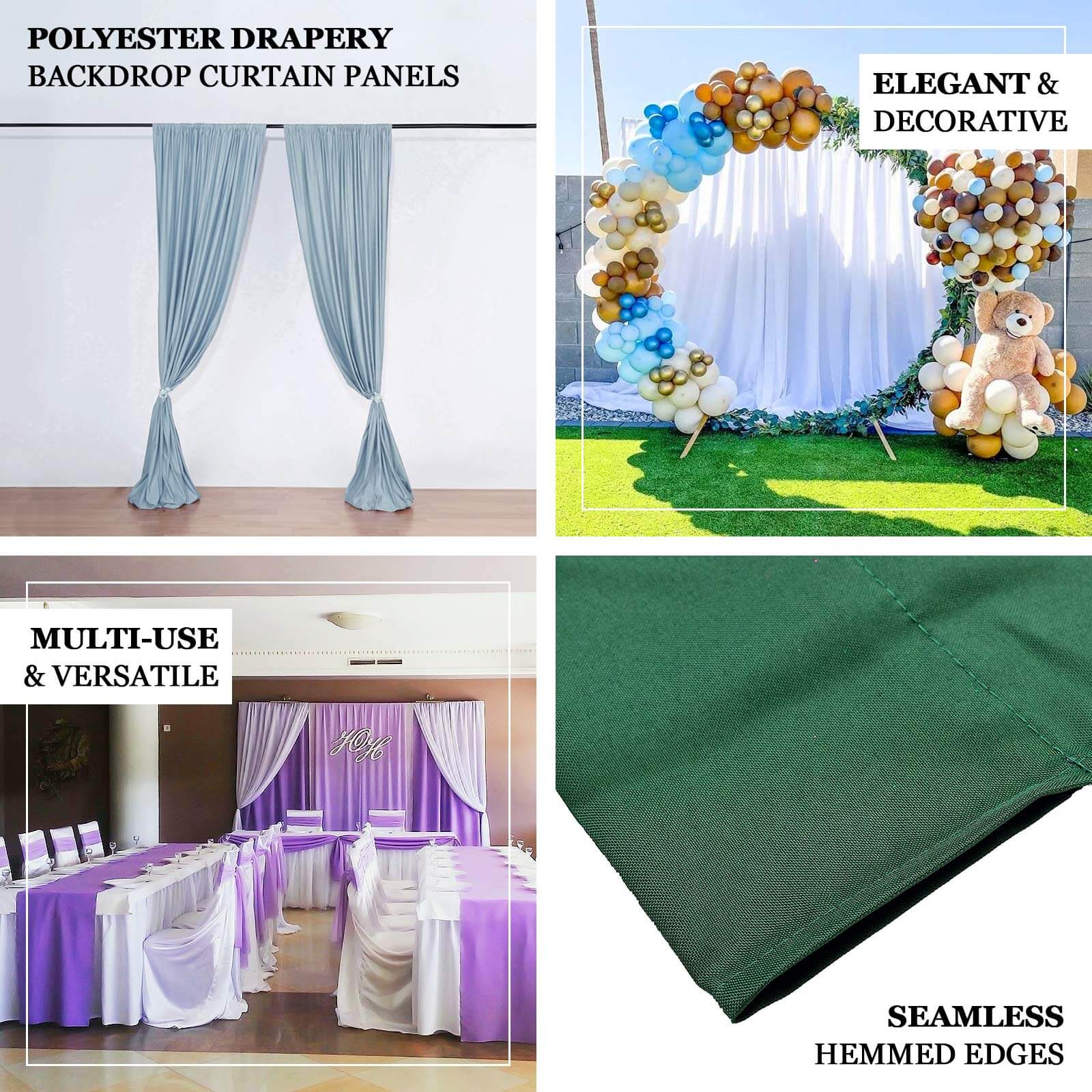 2 Pack Peacock Teal Polyester Event Curtain Drapes, 10ftx8ft Backdrop Event Panels With Rod Pockets 130 GSM