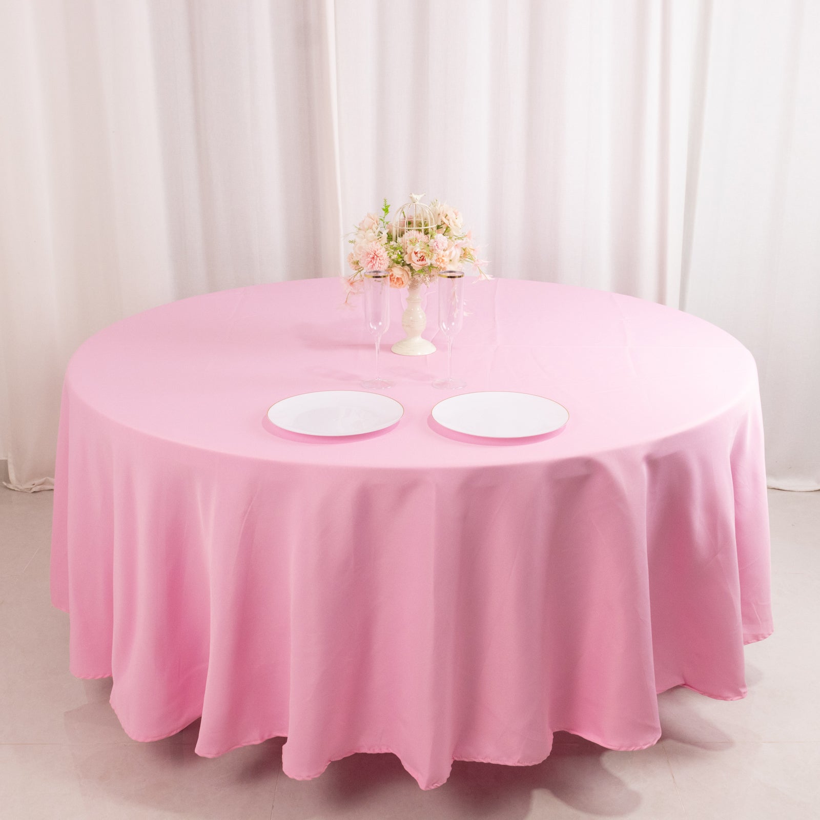 Premium Polyester 108 Round Tablecloth Pink - Wrinkle-Resistant 220GSM Table Cover