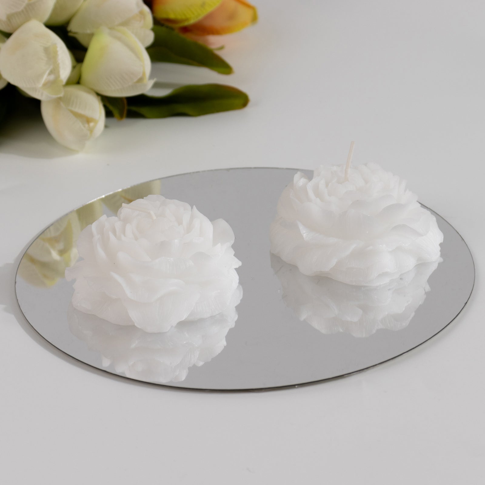 5-Pack Scented Candles Floating Peony Flower Design White Wax - Decorative Party Favors with Individual Gift Boxes & Ribbons 3