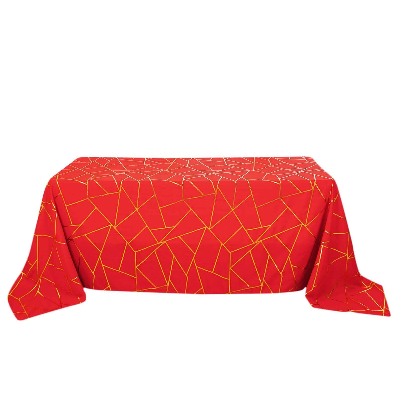 Polyester 90x132 Rectangle Tablecloth Red Seamless with Gold Foil Geometric Pattern - Wrinkle-Resistant Seamless Table Cover