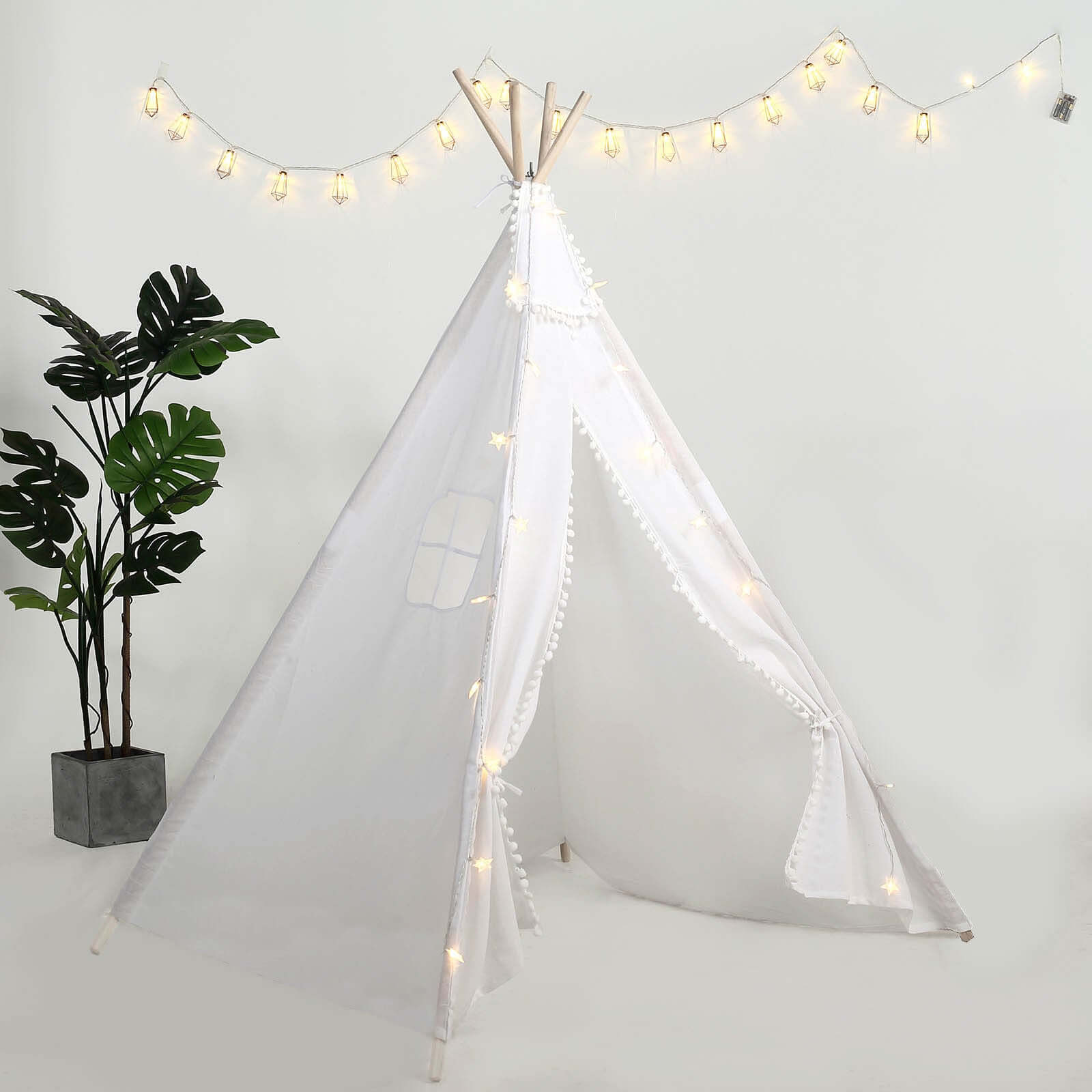 5ft Kids Linen Teepee Play Tent, Toddler Indoor Outdoor Playhouse With Window