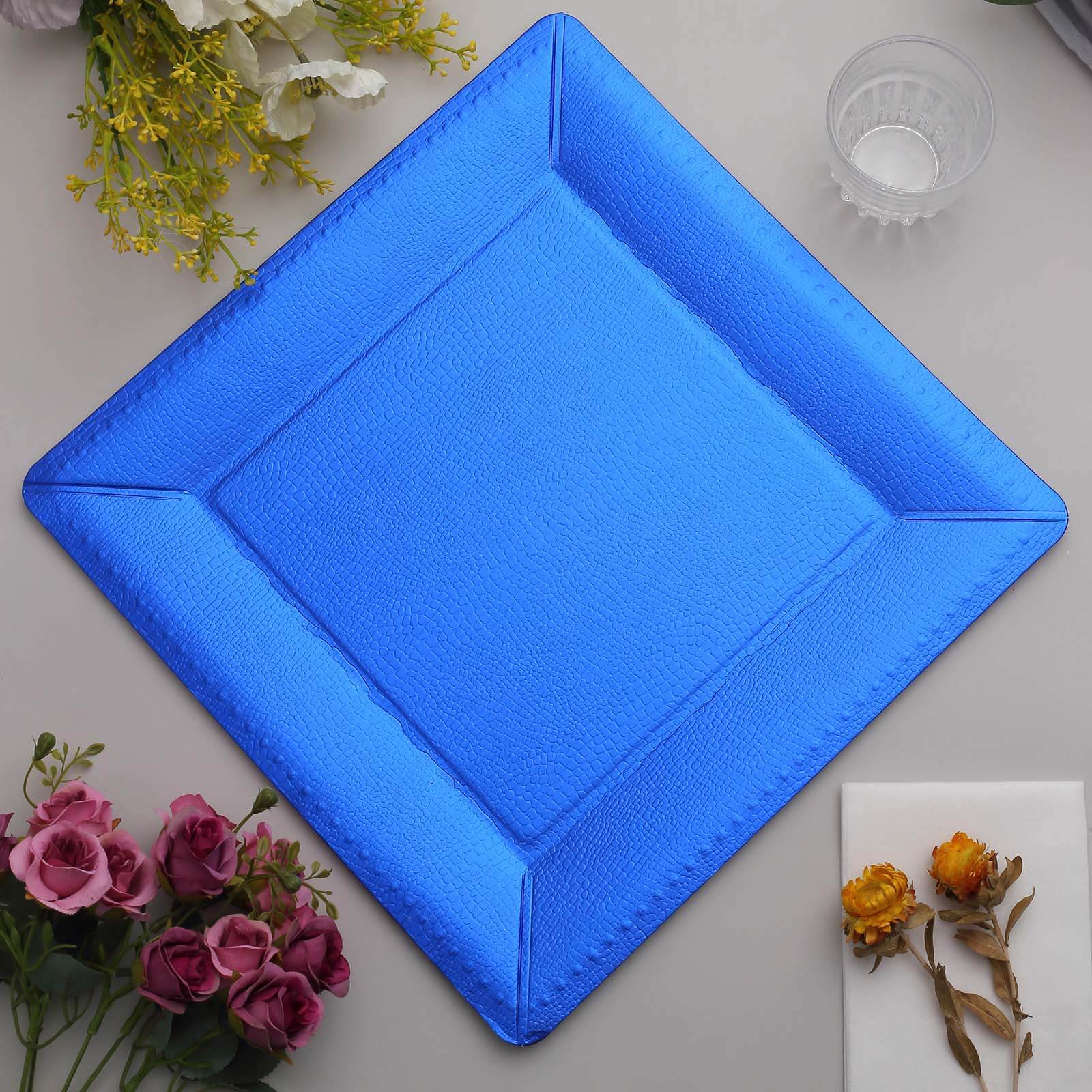 10-Pack Disposable Square Charger Plates in Royal Blue with Leather Like Texture - 1100GSM Durable Paper Chargers 13