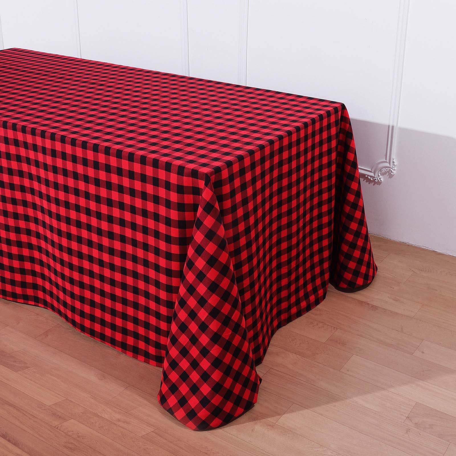 90x156 Black Red Seamless Buffalo Plaid Rectangle Tablecloth, Checkered Polyester Tablecloth for 8 Foot Table With Floor-Length Drop