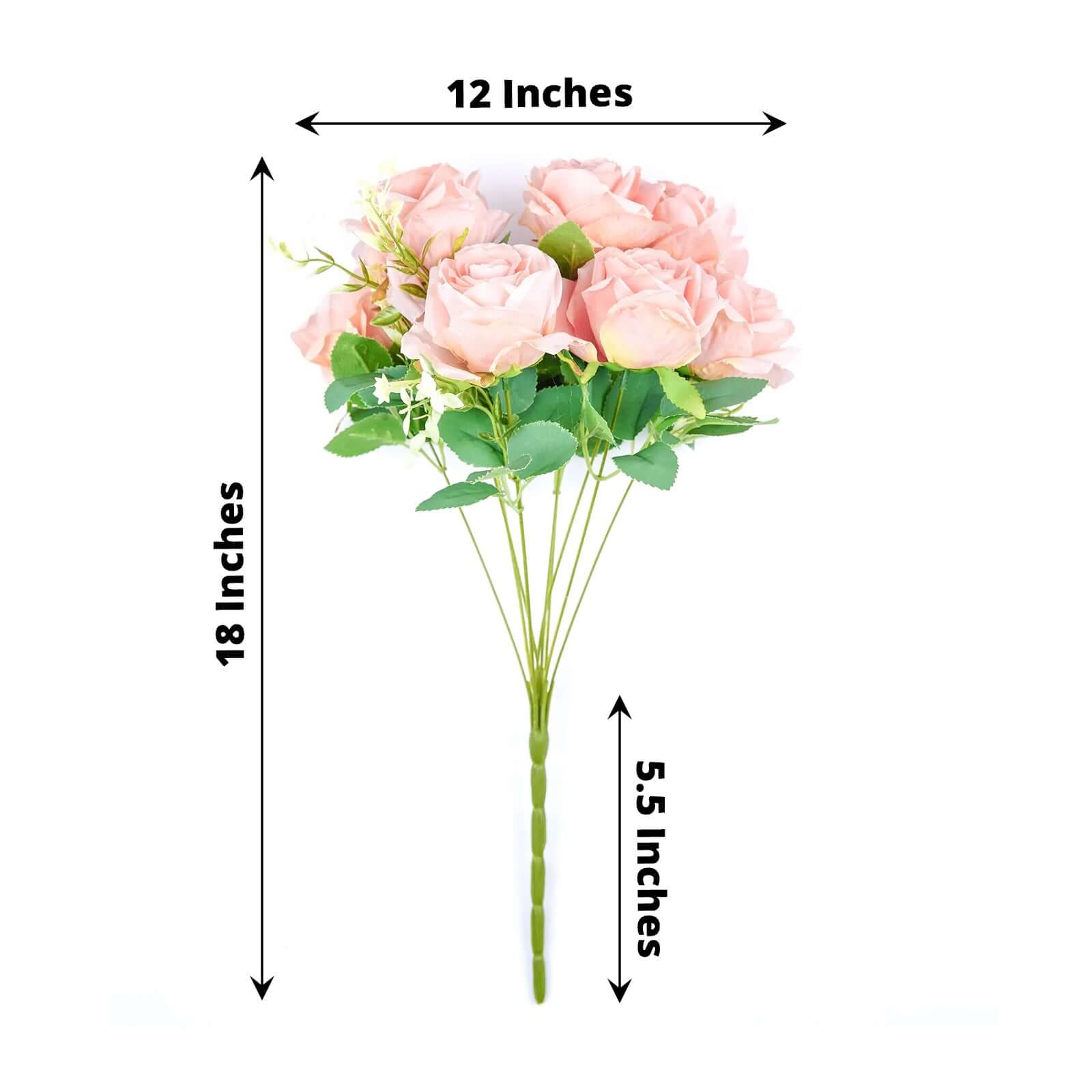 2 Bushes 18 Real Touch Blush Artificial Rose Flower Bouquet, Silk Long Stem Flower Arrangements