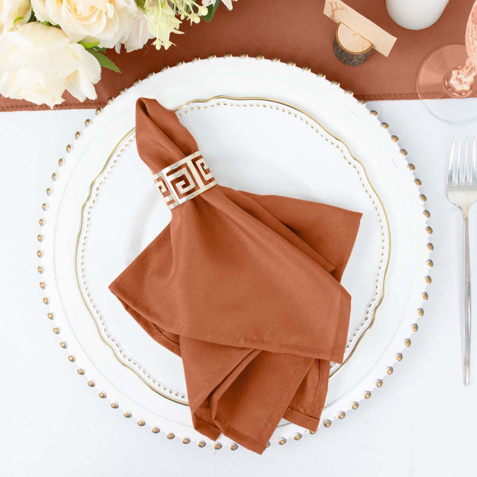 5 Pack Polyester 17x17 Napkins Terracotta (Rust) - Durable & Wrinkle Resistant Dinner Napkins