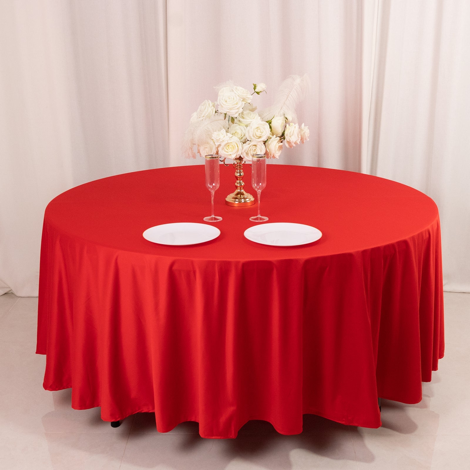 Premium Scuba Round 108 Tablecloth Red - Wrinkle Free & Stain Resistant Table Cover