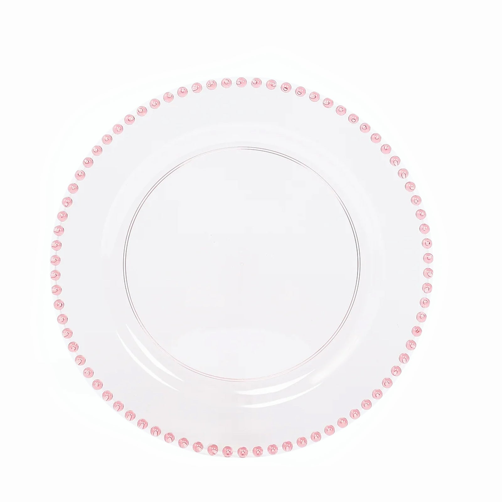 10-Pack Plastic 10 Round Dinner Plates in Transparent Blush with Beaded Rim - Disposable Party Plates