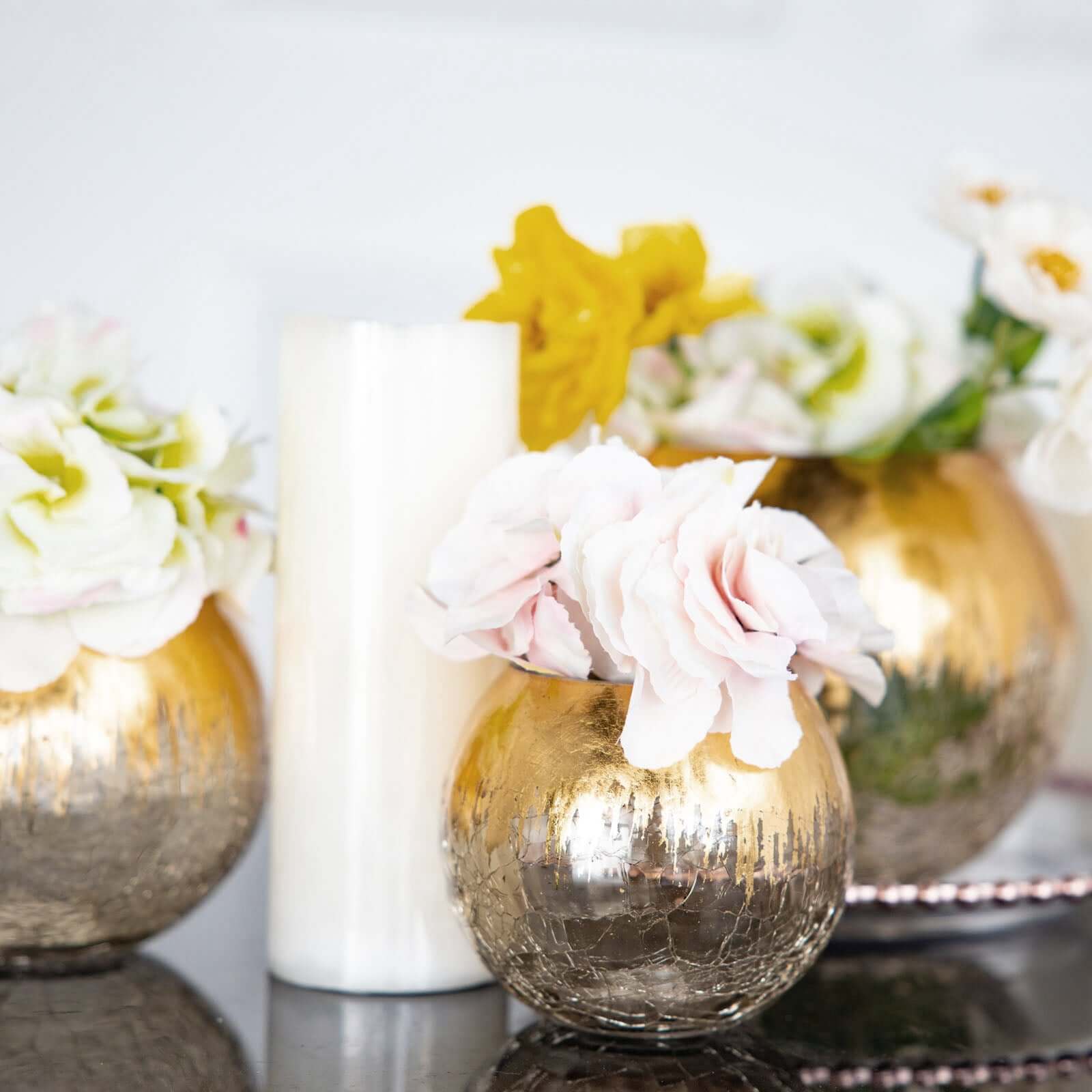 Glass Bud Vase Gold Foiled Crackle Bubble Bowl - Classy Floral Centerpiece for Weddings 4