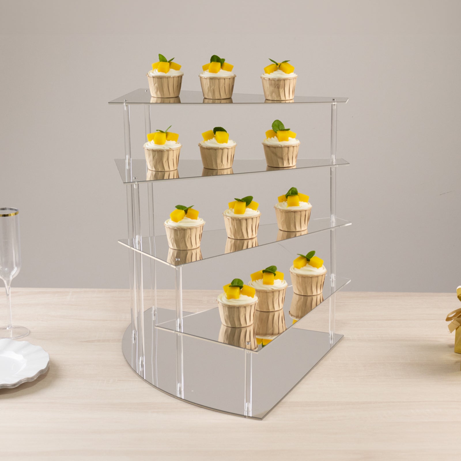 4-Tier Acrylic Cupcake Display Stand Silver Spiral Stairway Design - Stylish Reusable Multi Level Serving Tray Organizer Shelf Riser for Dessert Perfume Retail Jewelry & Collectibles 17