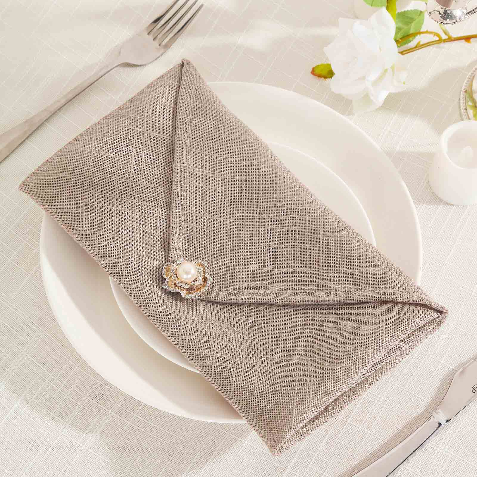 5 Pack Faux Linen 20x20 Napkins Taupe - Slubby Textured & Wrinkle Resistant Cloth Napkins