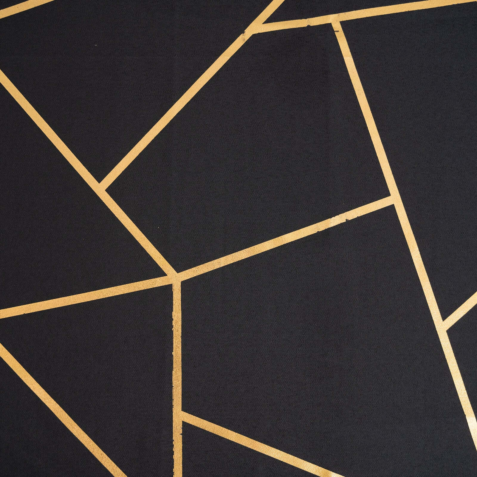 Polyester 120 Round Tablecloth Black with Gold Foil Geometric Pattern Wrinkle-Resistant Seamless Table Cover