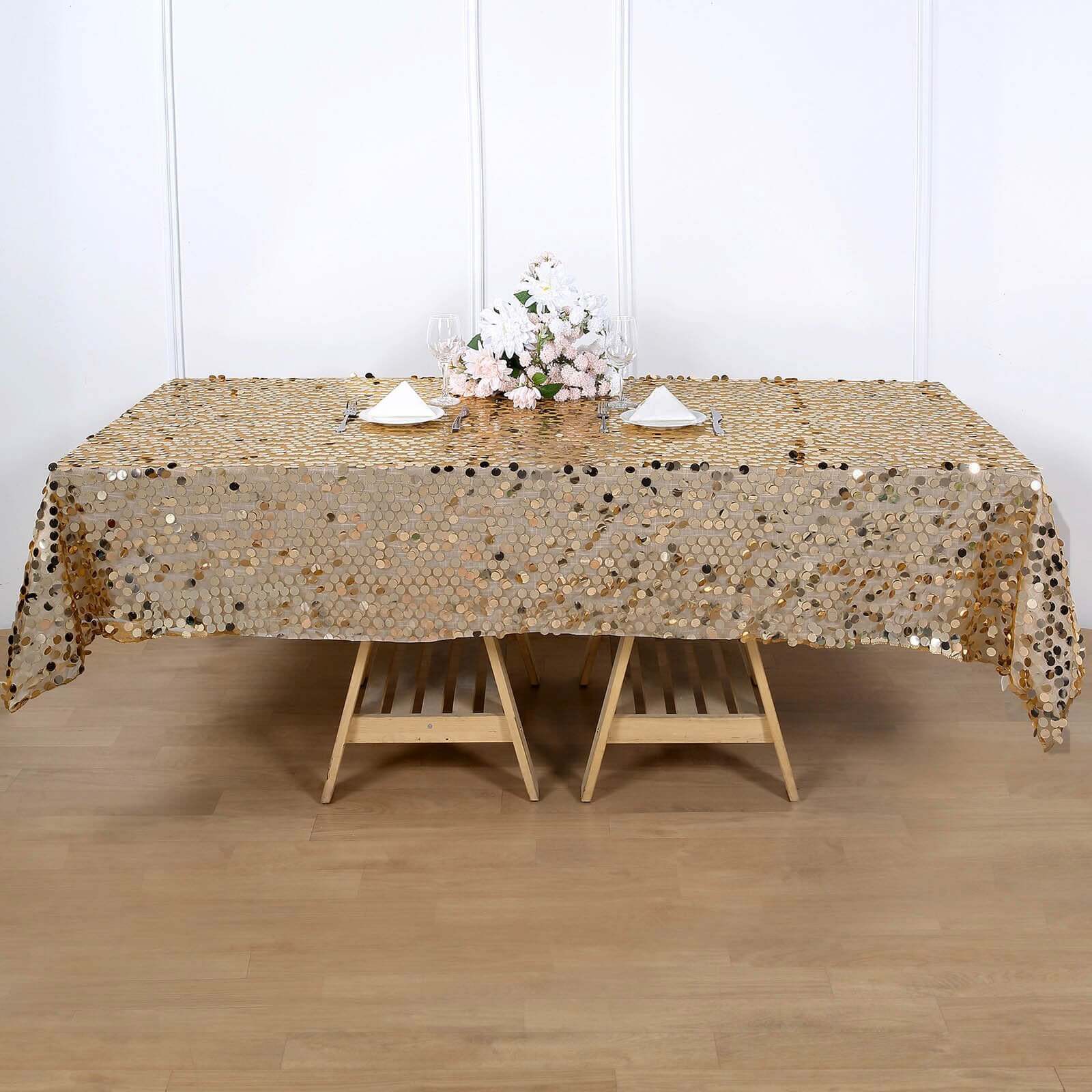 Sequin 60x102 Rectangle Tablecloth Gold - Big Payette Table Cover