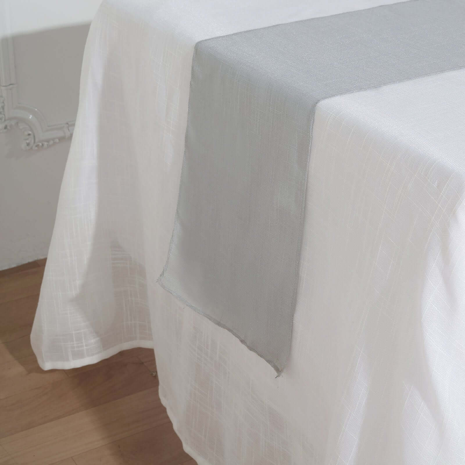 Faux Linen 12x108 Table Runner Silver - Slubby Textured & Wrinkle Resistant Table Decor
