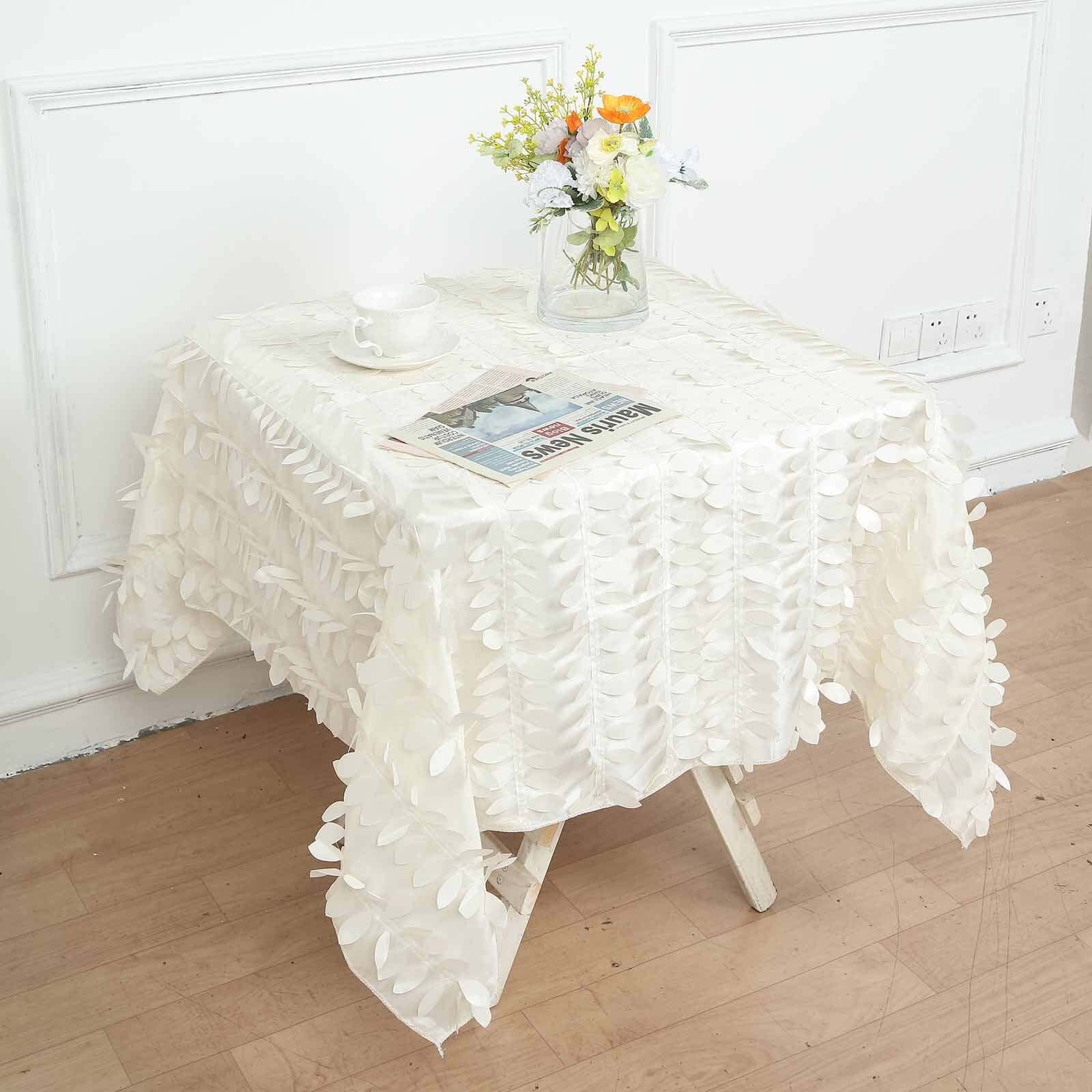 Taffeta 54x54 Square Tablecloth Ivory 3D Leaf Petal Table Cover