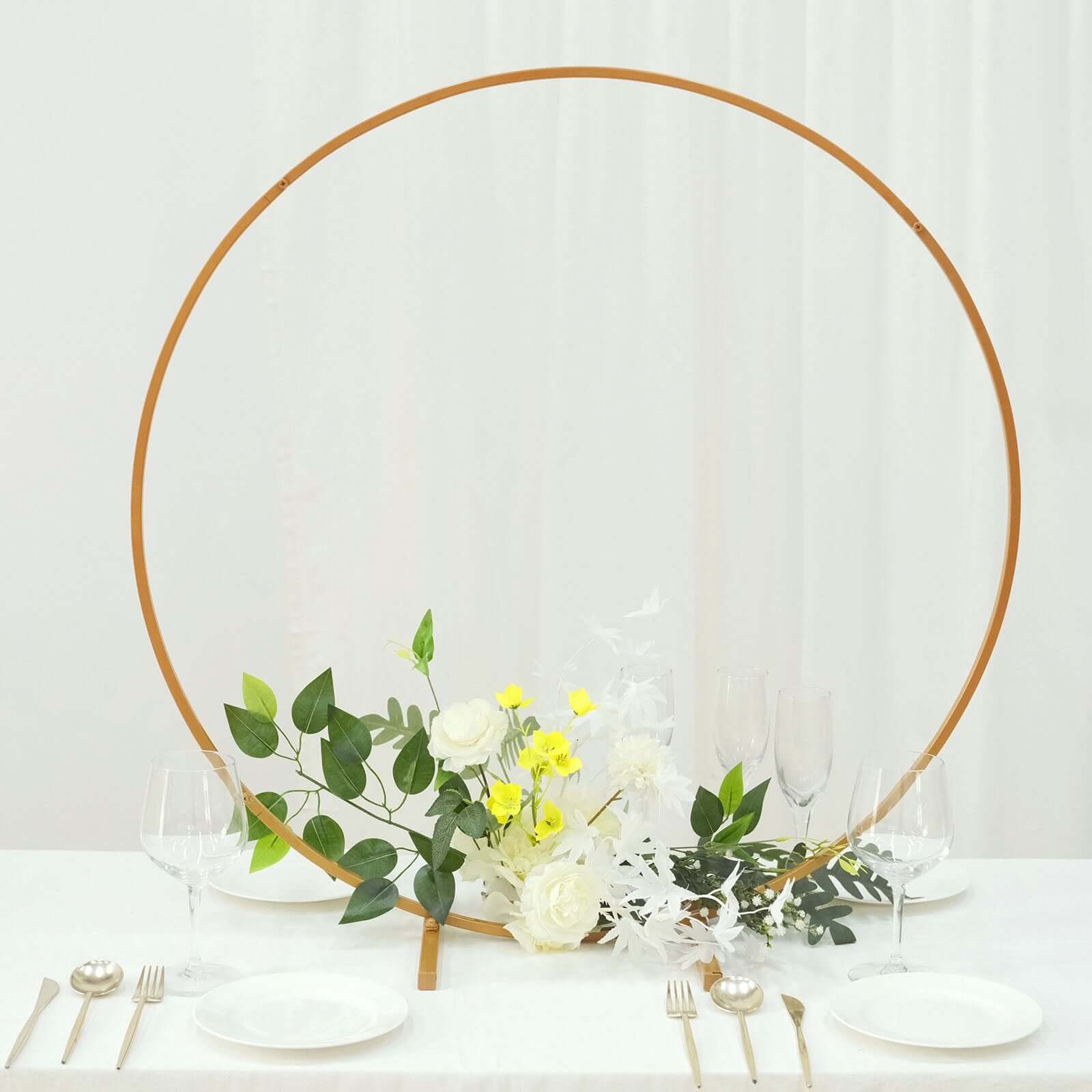 32 Gold Metal Round Hoop Wedding Centerpiece, Self Standing Table Floral Wreath Frame