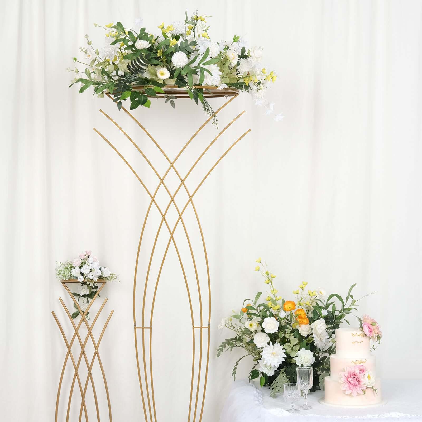 7ft Tall Gold Metal Mermaid Tail Floor Standing Flower Frame Pedestal, Wedding Floral Display Backdrop Stand