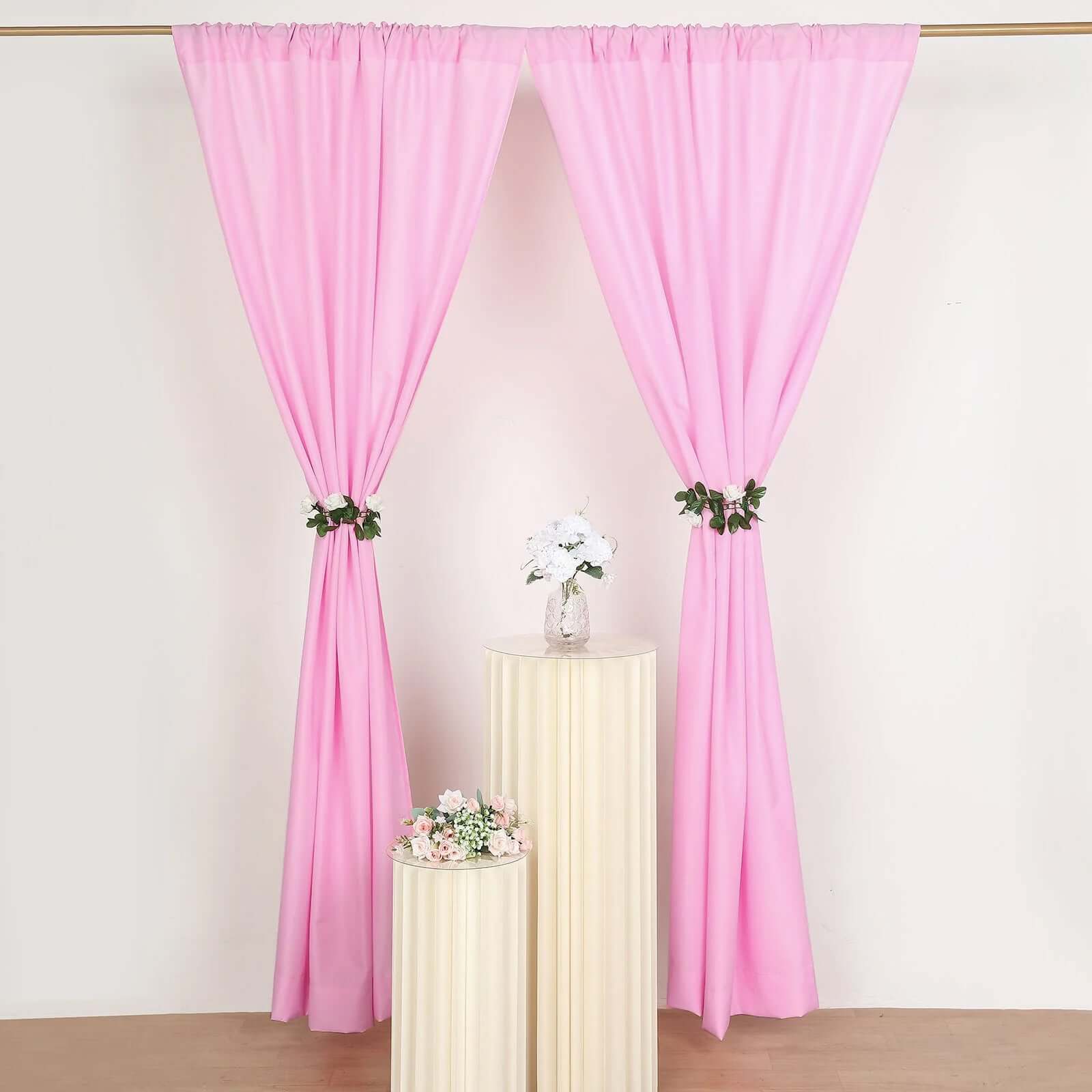 2 Pack Pink Polyester Event Curtain Drapes, 10ftx8ft Backdrop Event Panels With Rod Pockets 130 GSM