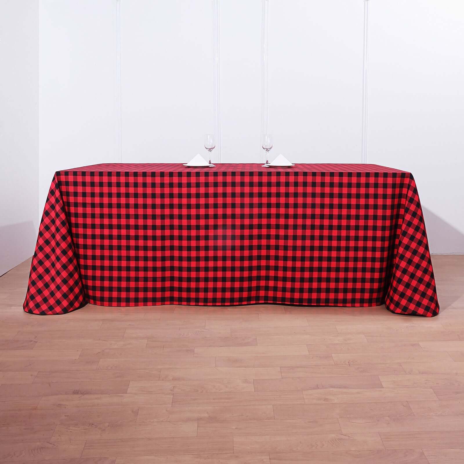 90x156 Black Red Seamless Buffalo Plaid Rectangle Tablecloth, Checkered Polyester Tablecloth for 8 Foot Table With Floor-Length Drop