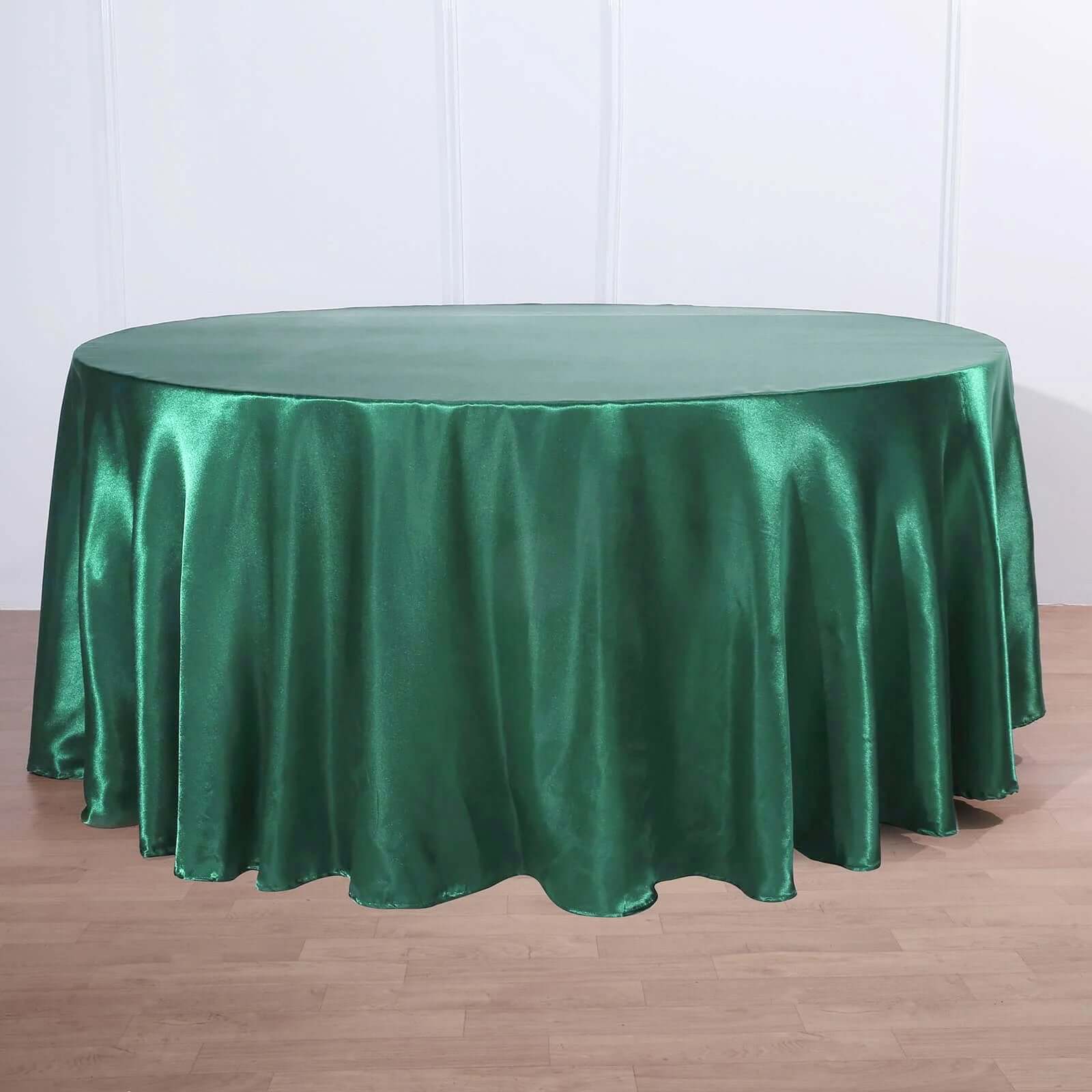 Satin 120 Round Tablecloth Hunter Emerald Green - Stylish Seamless Table Cover