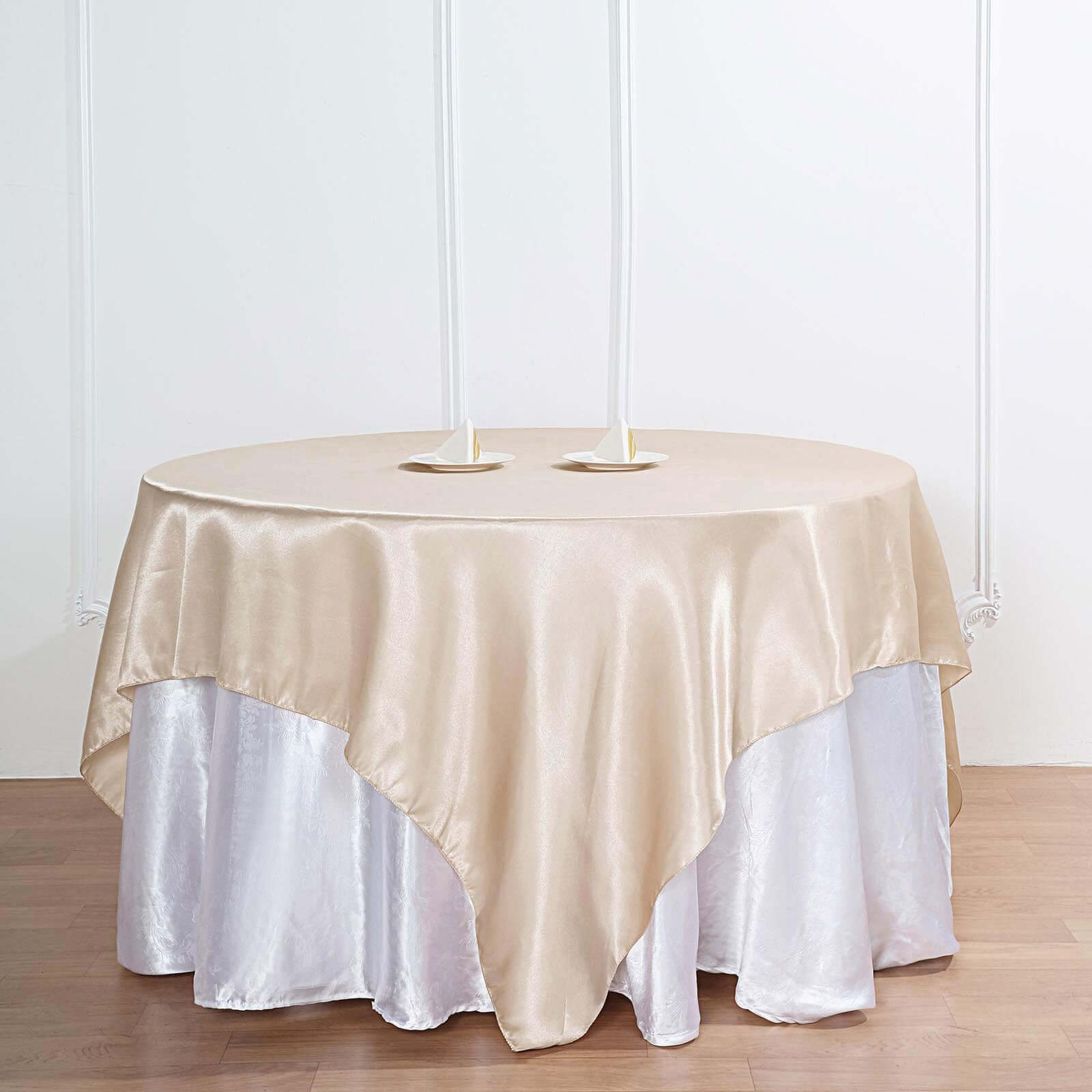 Satin 90x90 Table Overlay Square Tablecloth Beige - Smooth Finish Table Topper