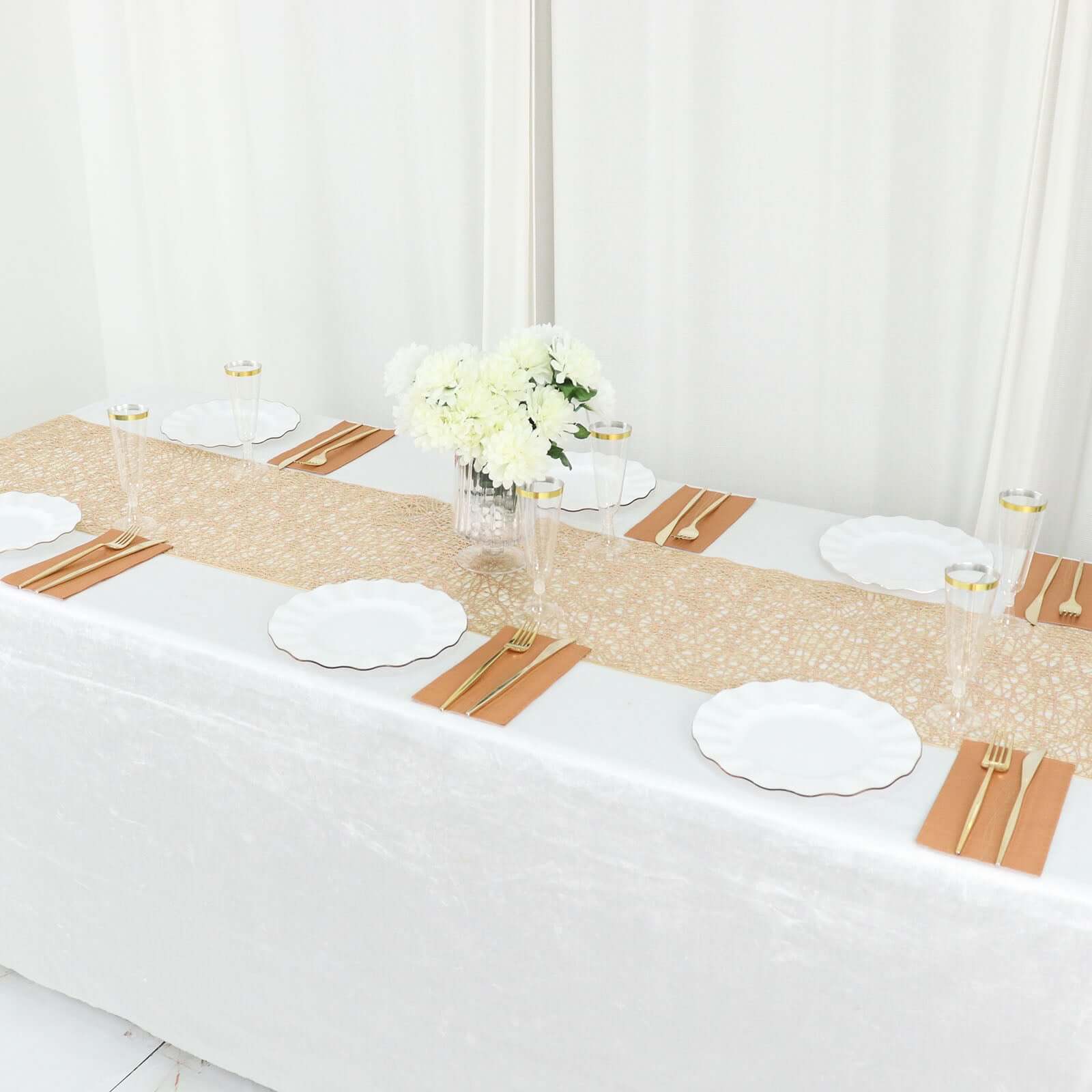 Plastic Woven Vinyl 13x6ft Table Runner Metallic Gold - Non-Slip & Reversible Tabletop Decor