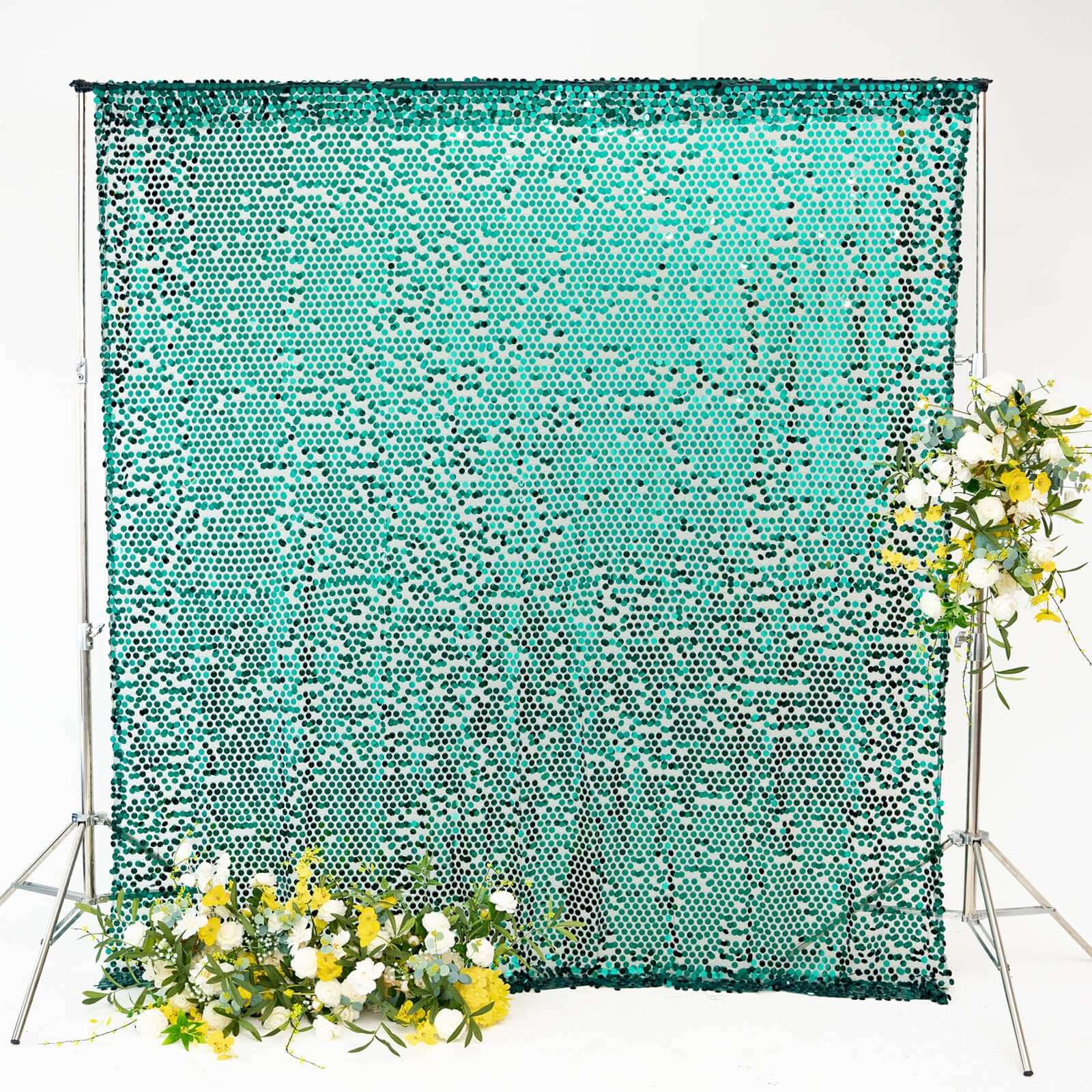 8ftx8ft Hunter Emerald Green Big Payette Sequin Event Curtain Drapes, Backdrop Event Panel