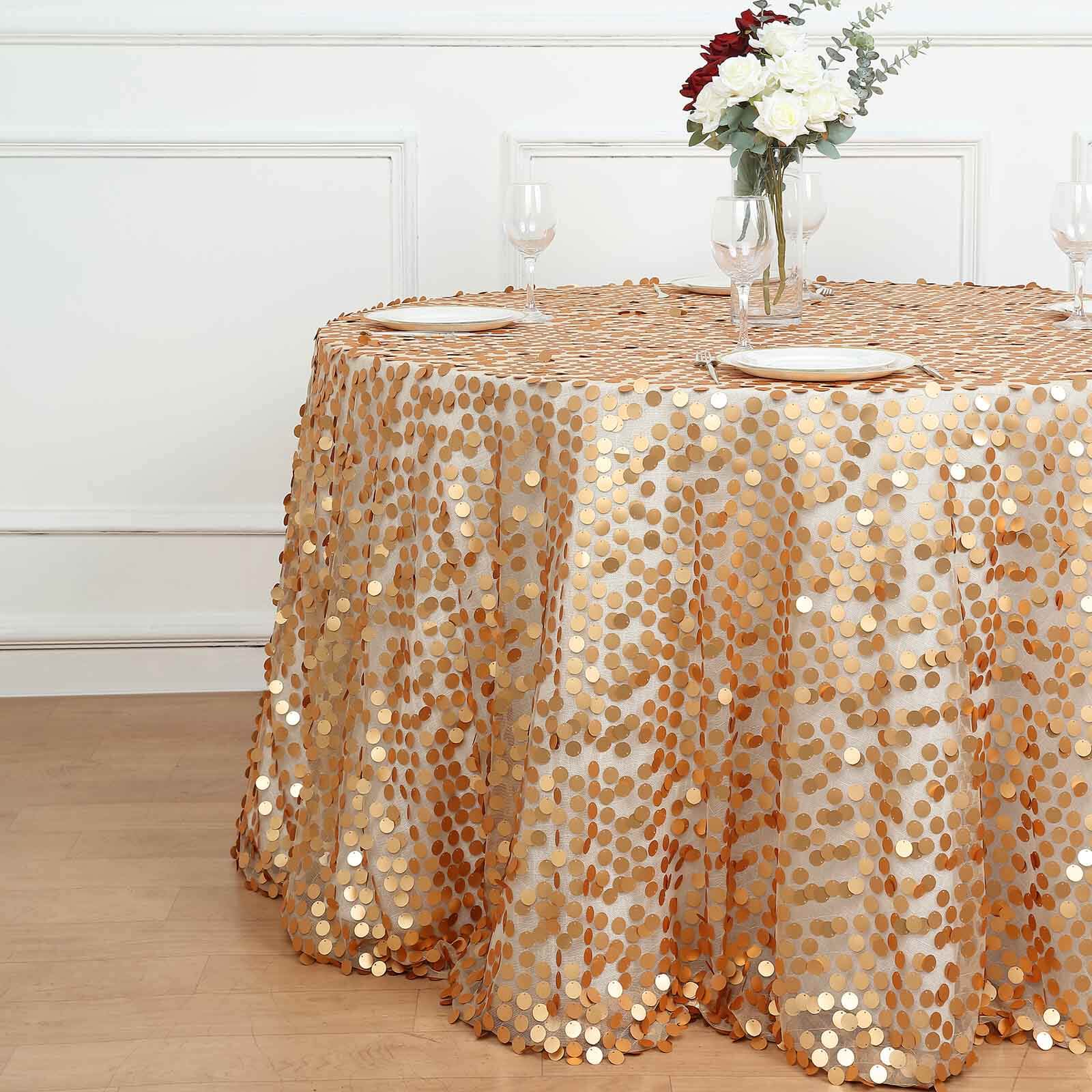 Sequin 120 Round Tablecloth Matte Champagne - Seamless Big Payette Table Cover