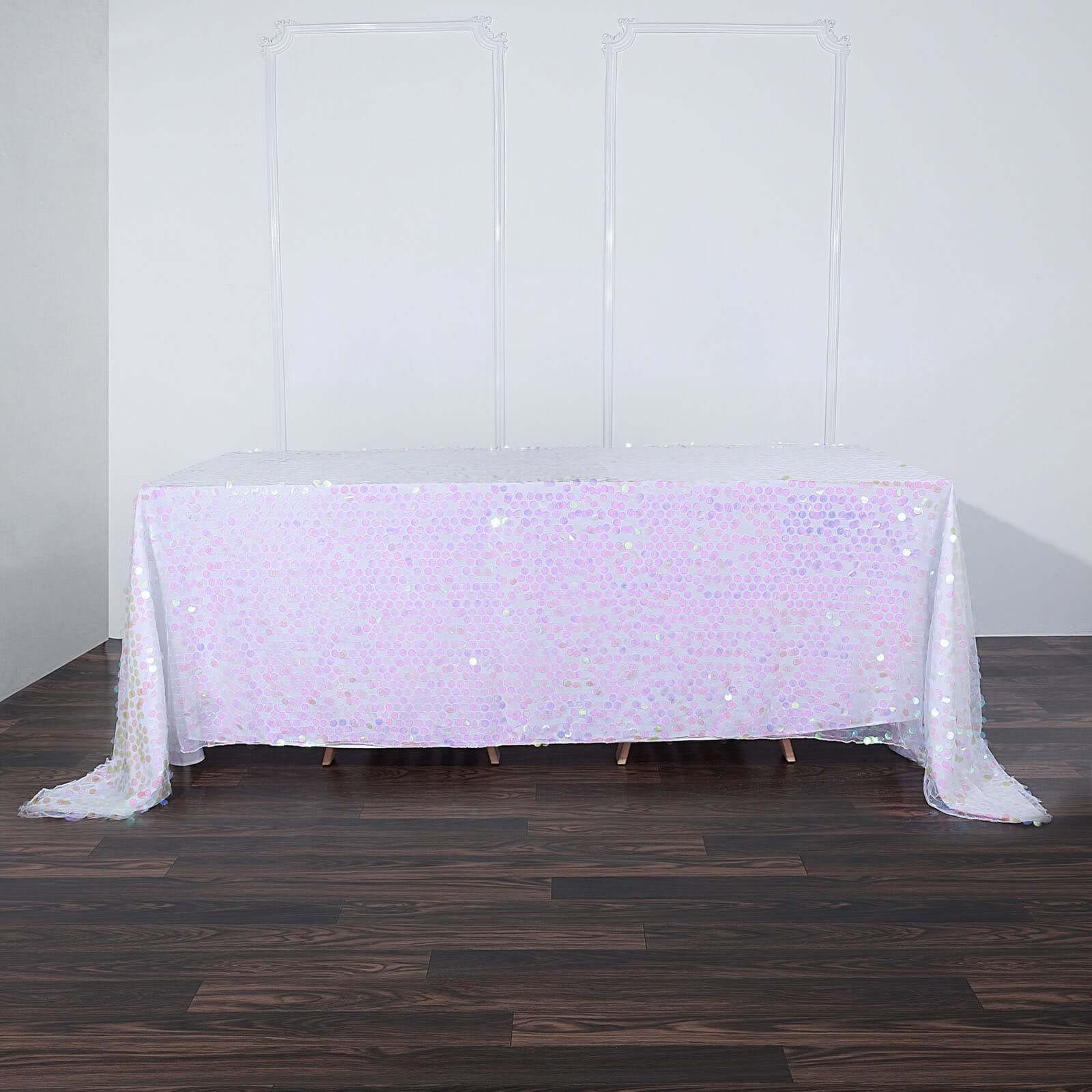 Sequin 90x132 Rectangle Tablecloth Iridescent - Seamless Big Payette Table Cover
