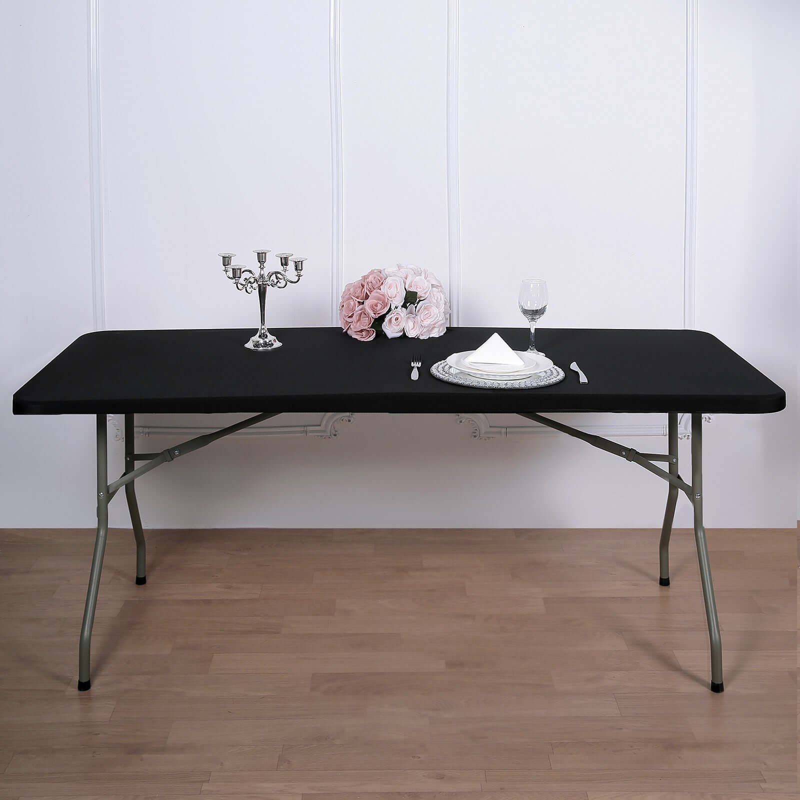 Stretch Spandex 72x30 Rectangle Tablecloth Top Cover Black - Durable Fitted Table Topper Cap