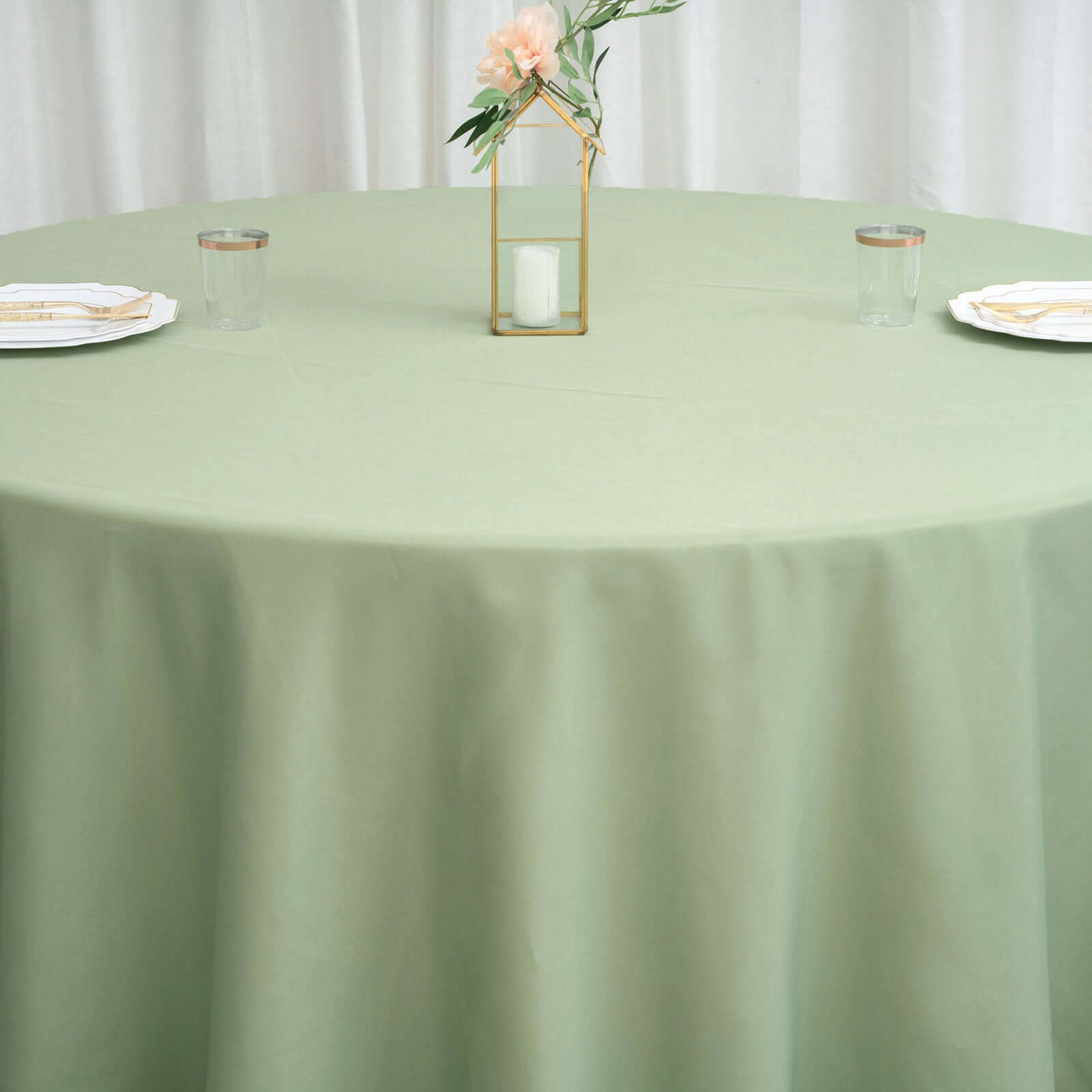 Polyester 120 Round Tablecloth Sage Green - Seamless Wrinkle-Resistant Table Cover