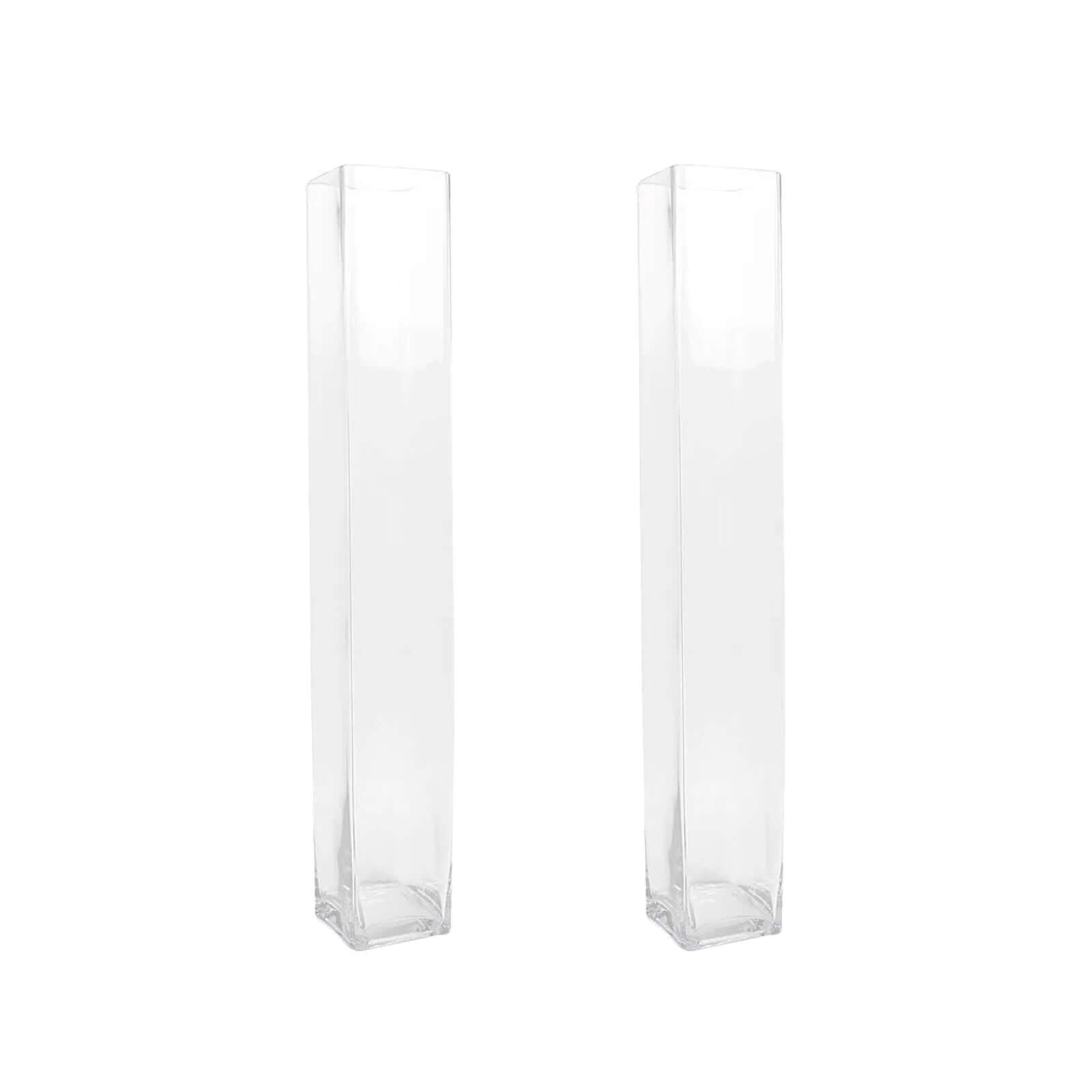 2-Pack Glass Cylinder Vases Square Clear - Durable Heavy Duty Floral Centerpieces for Weddings 32