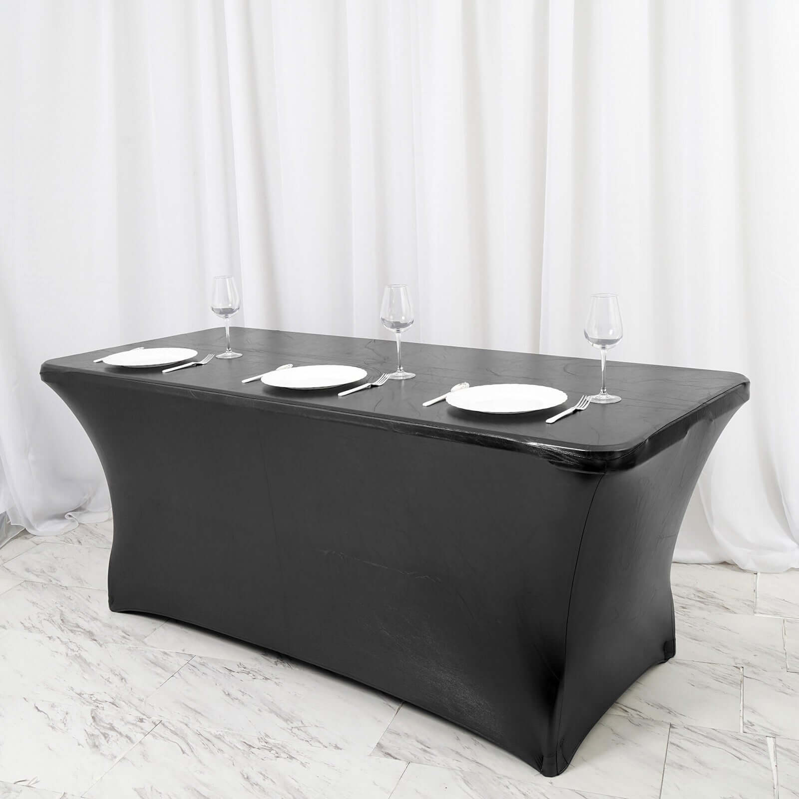 Stretch Spandex 72x30 Rectangle Tablecloth Metallic Black - Form-Fitting Table Cover