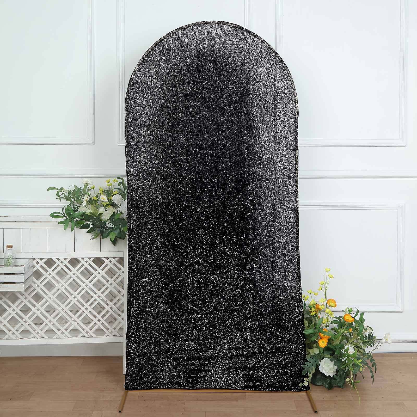 7ft Black Shimmer Tinsel Spandex Chiara Backdrop Stand Cover For Fitted Round Top Wedding Arch