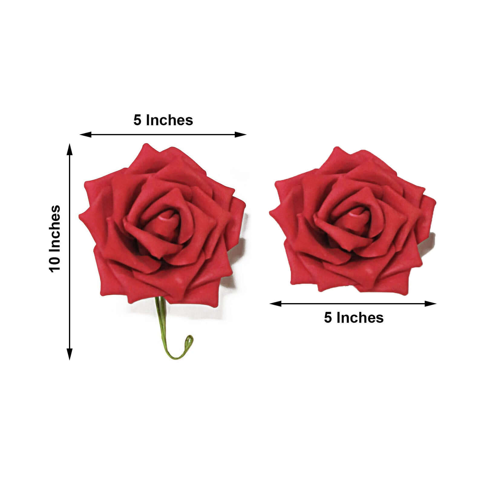 24 Roses 5 Red Artificial Foam Flowers With Stem Wire and Leaves