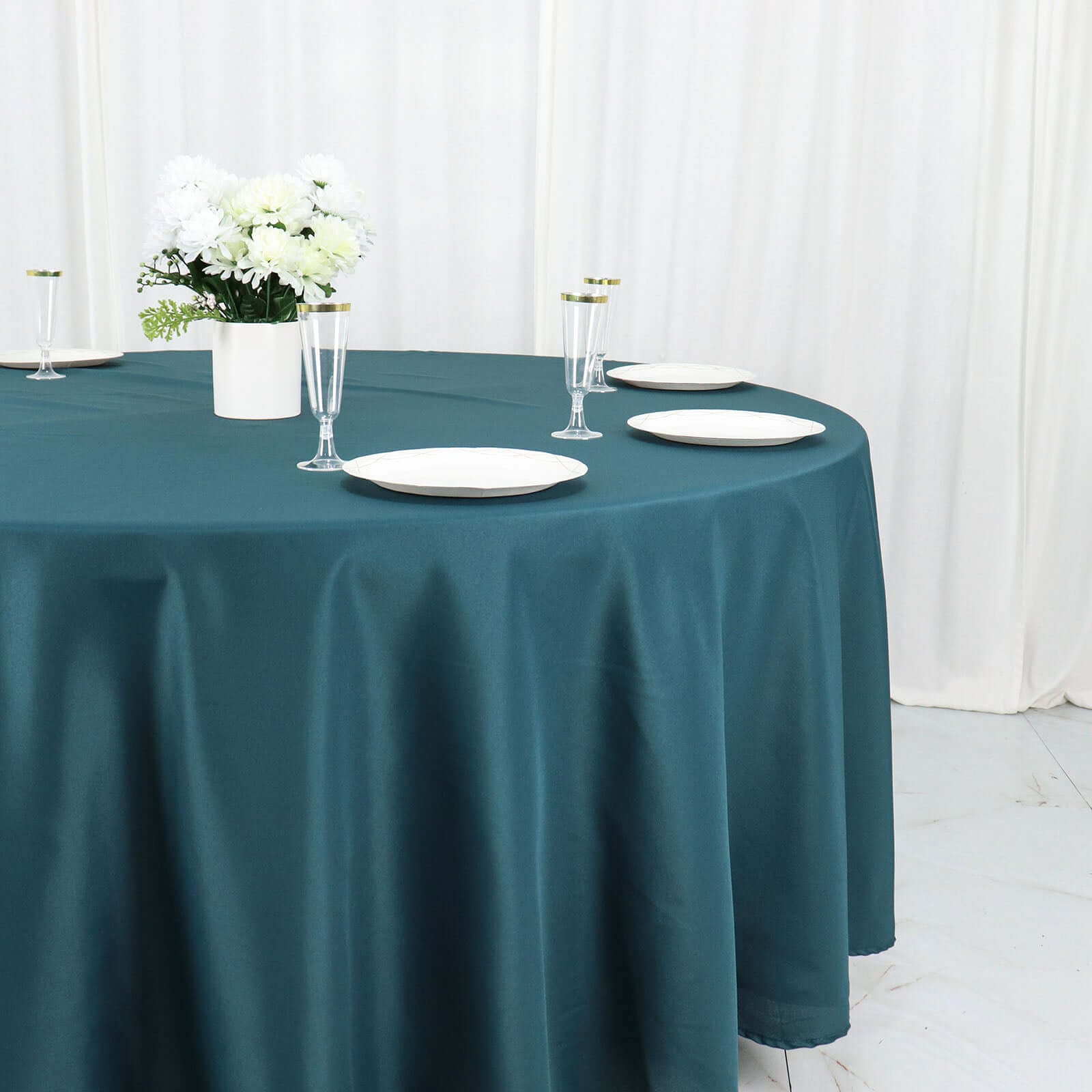 Polyester 108 Round Tablecloth Peacock Teal - Wrinkle-Resistant Table Cover