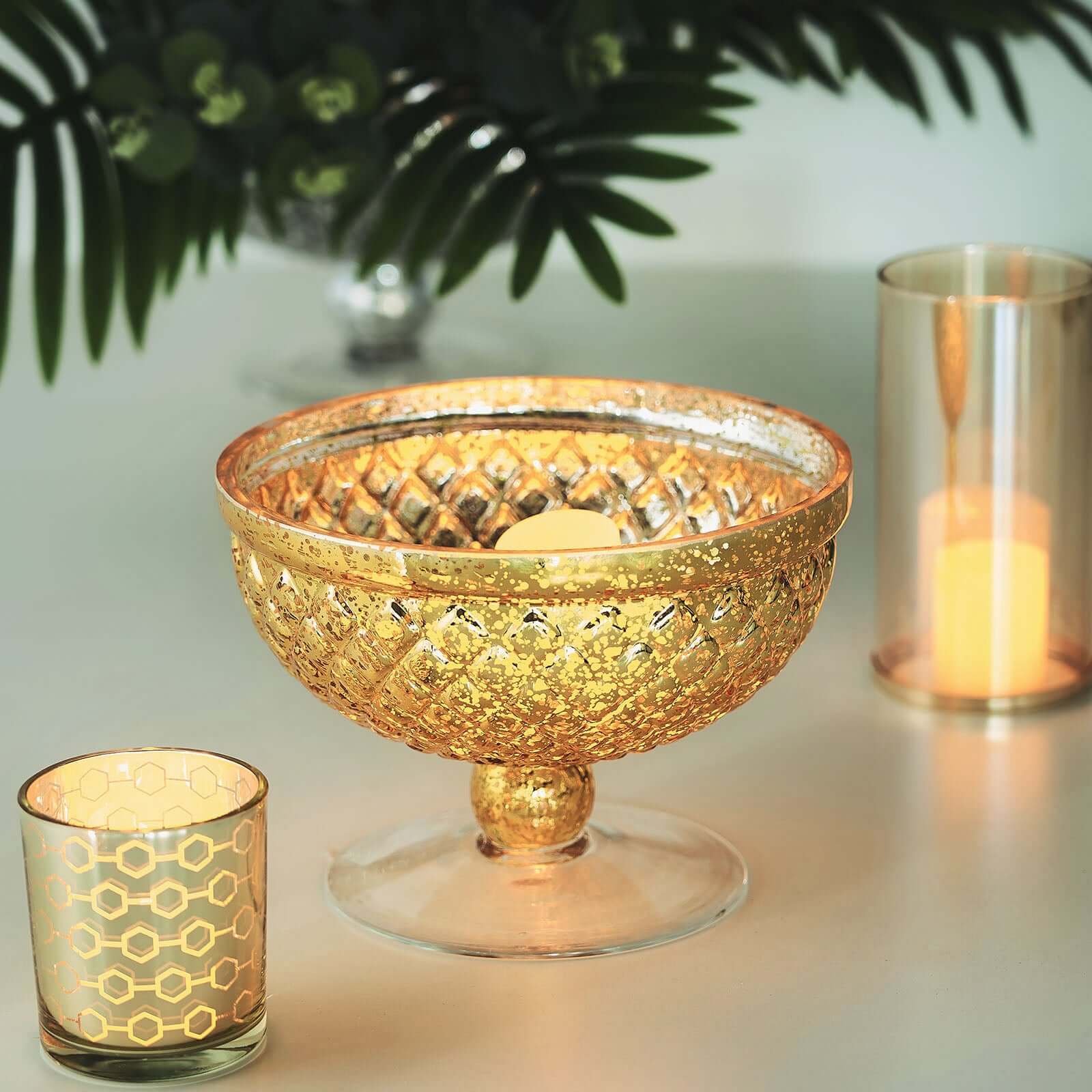 Mercury Glass Pedestal Bowl Vase Compote Style Gold - Sophisticated Floral Table Decor for Events 8