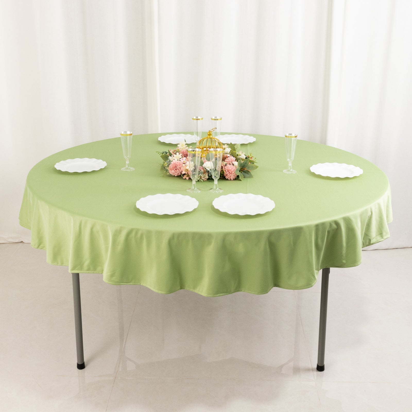 Premium Scuba Round 70 Tablecloth Sage Green - Wrinkle Free & Stain Resistant Table Cover