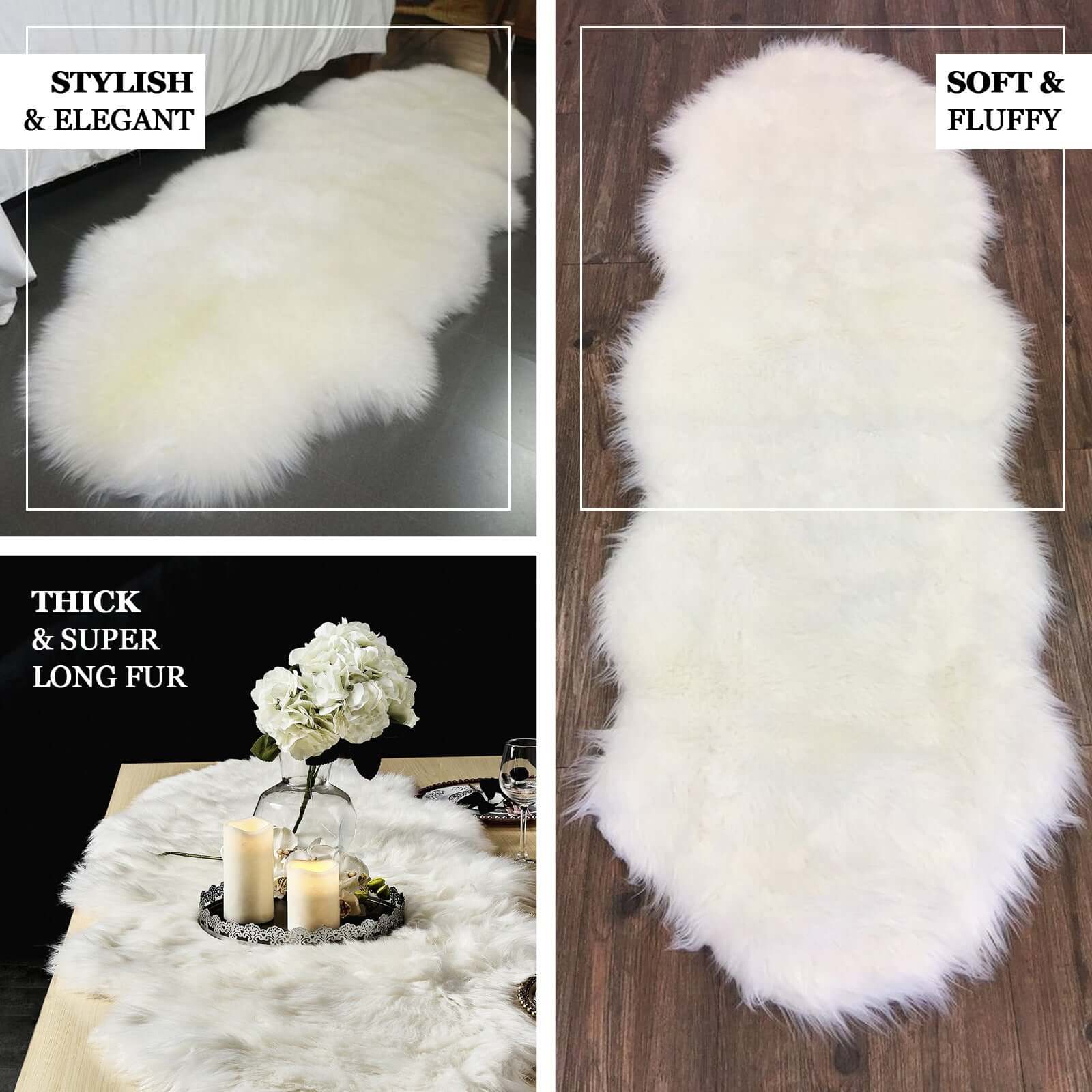 6ftx2ft White Fluffy Area Rug Shag Carpet, Ultra Soft Faux Sheepskin Rug Runner