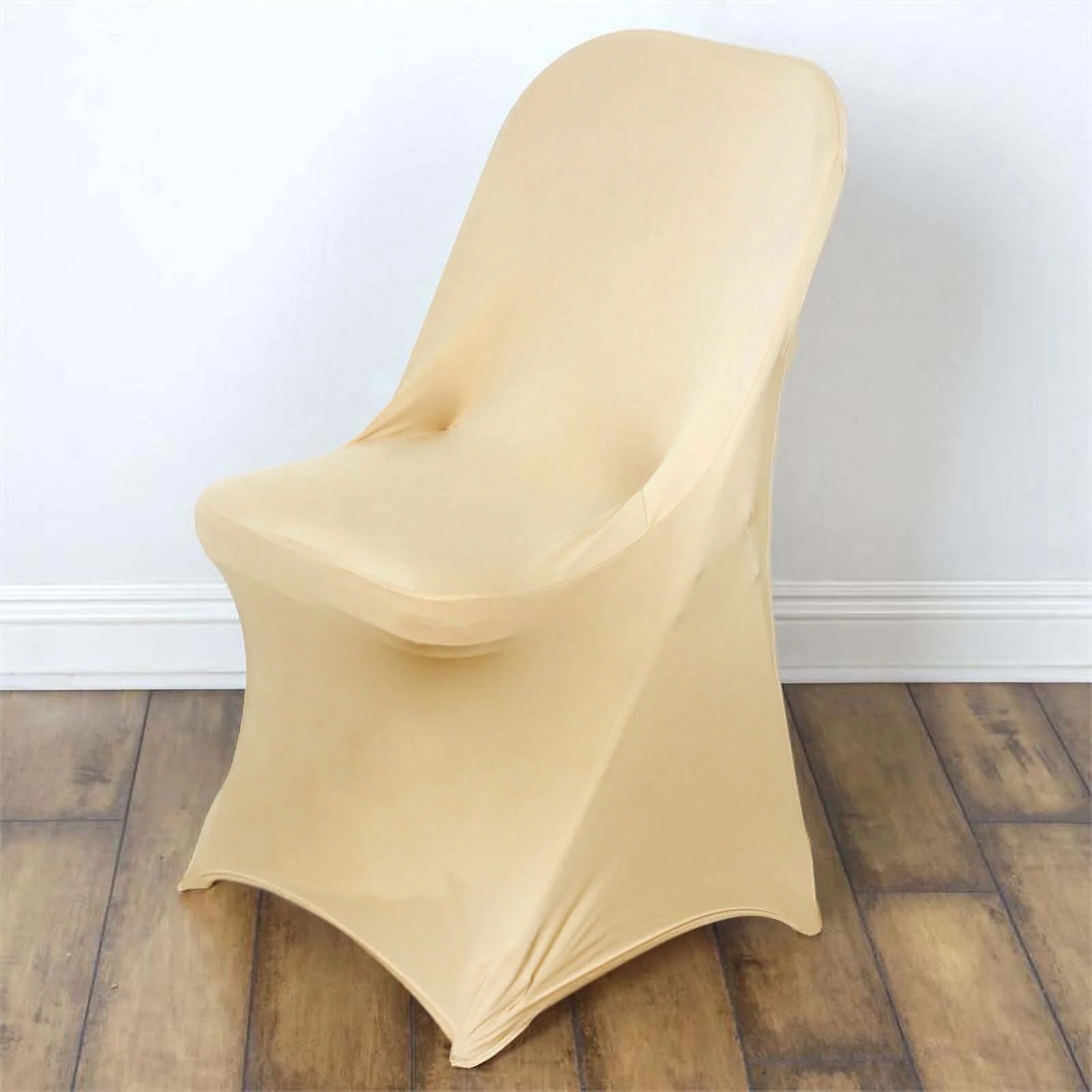 10 Pack Stretch Spandex Chair Covers Champagne for Folding Chairs - Durable 160GSM Fitted Slipcovers