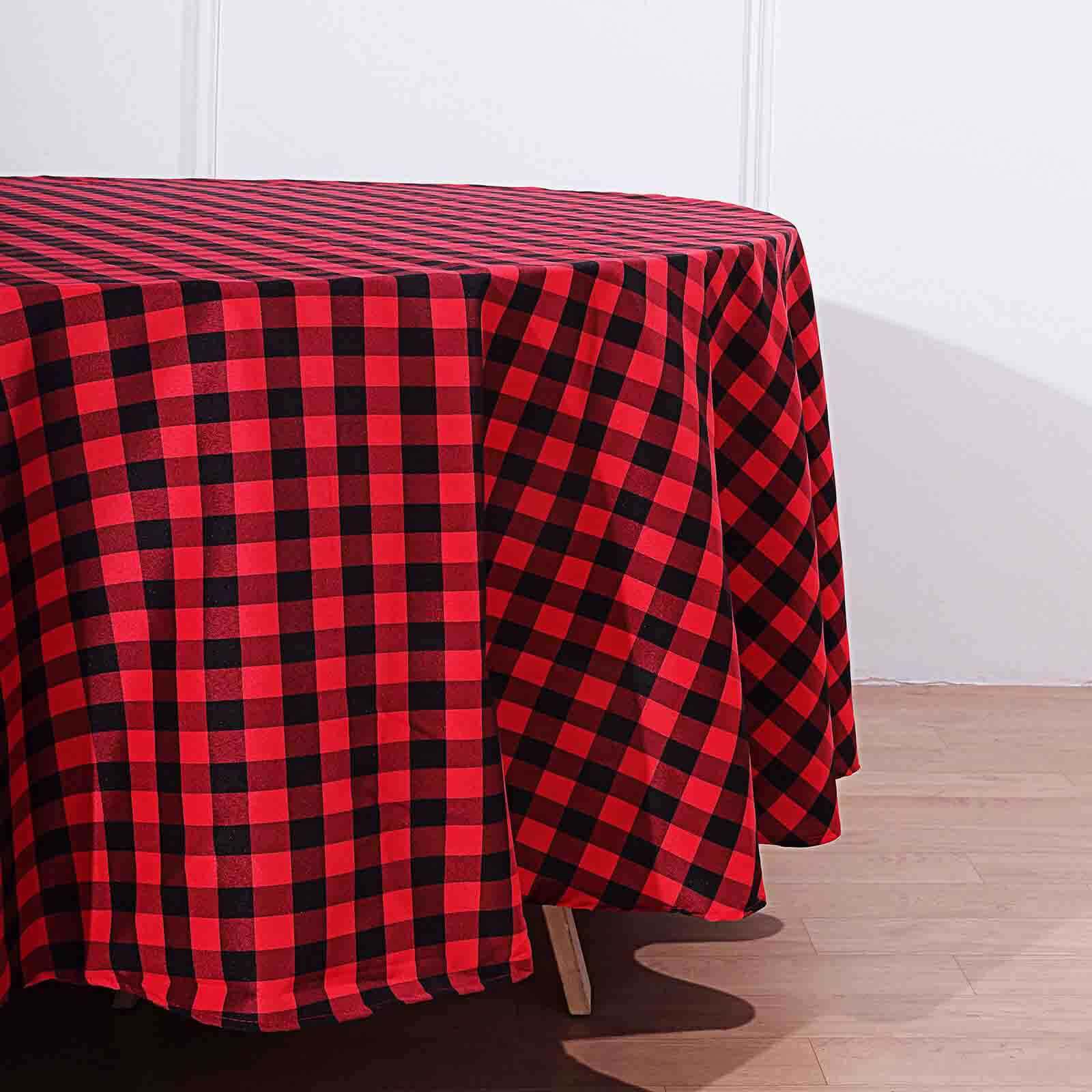 108 Black Red Buffalo Plaid Round Tablecloth, Checkered Gingham Polyester Tablecloth